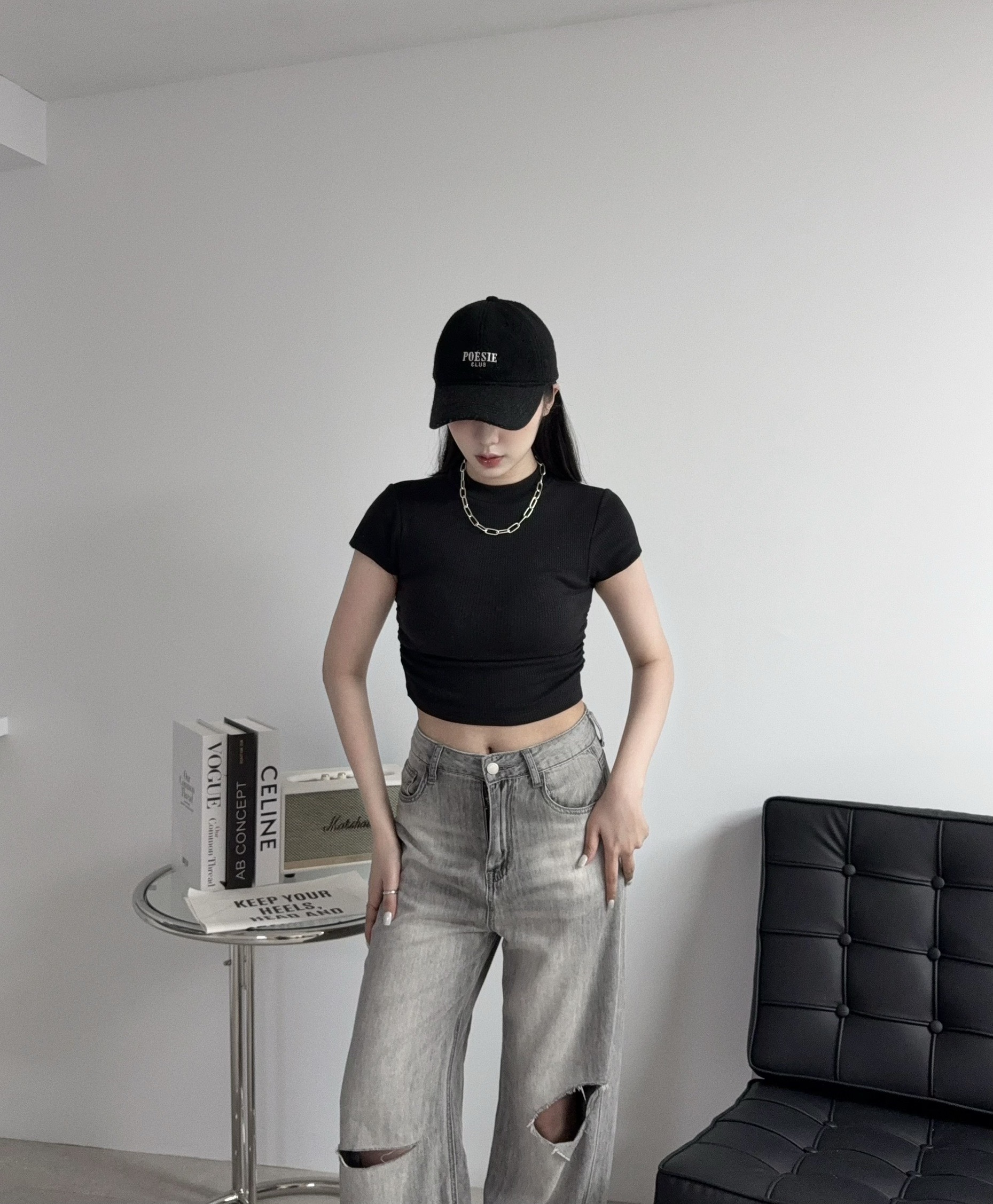 1037『訂製款』半高領側抓皺短版上衣 (5)