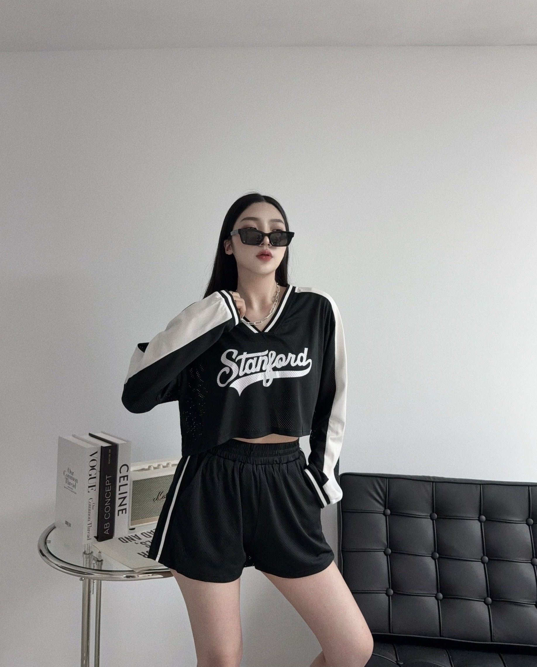 5413 『訂製款』美式運動風 字母拼色V領套裝 (5)