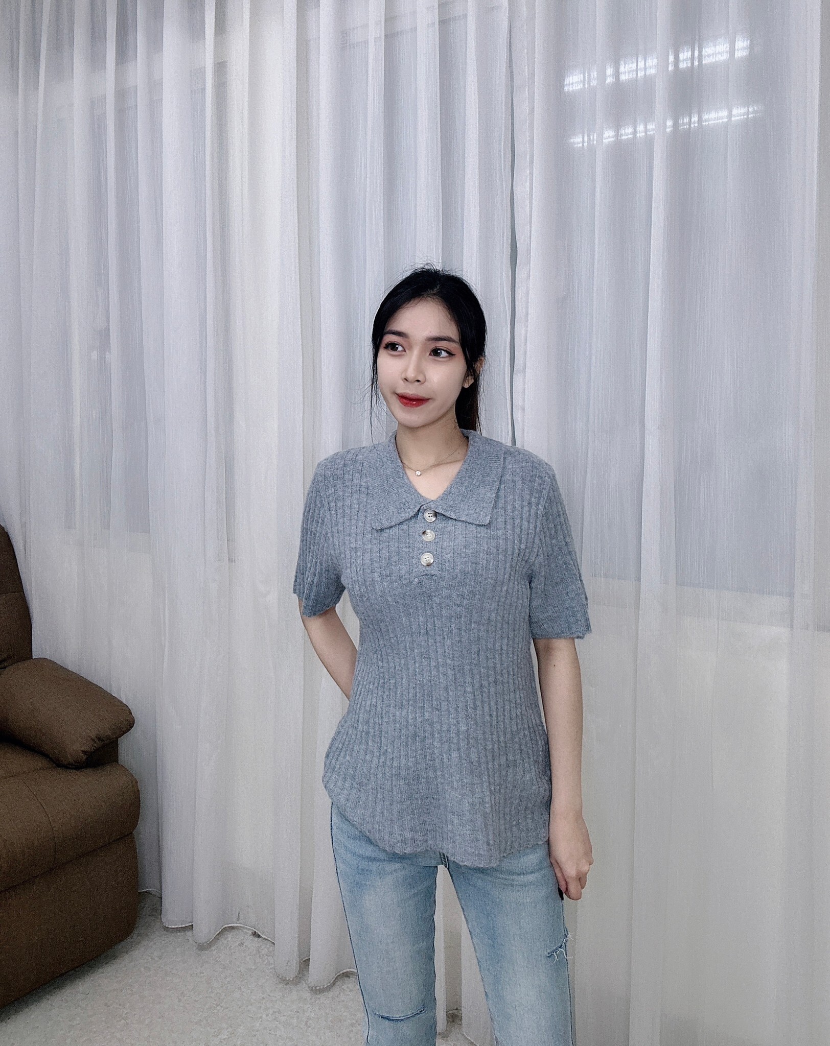 #268三釦坑條彈力Polo衫 (4)