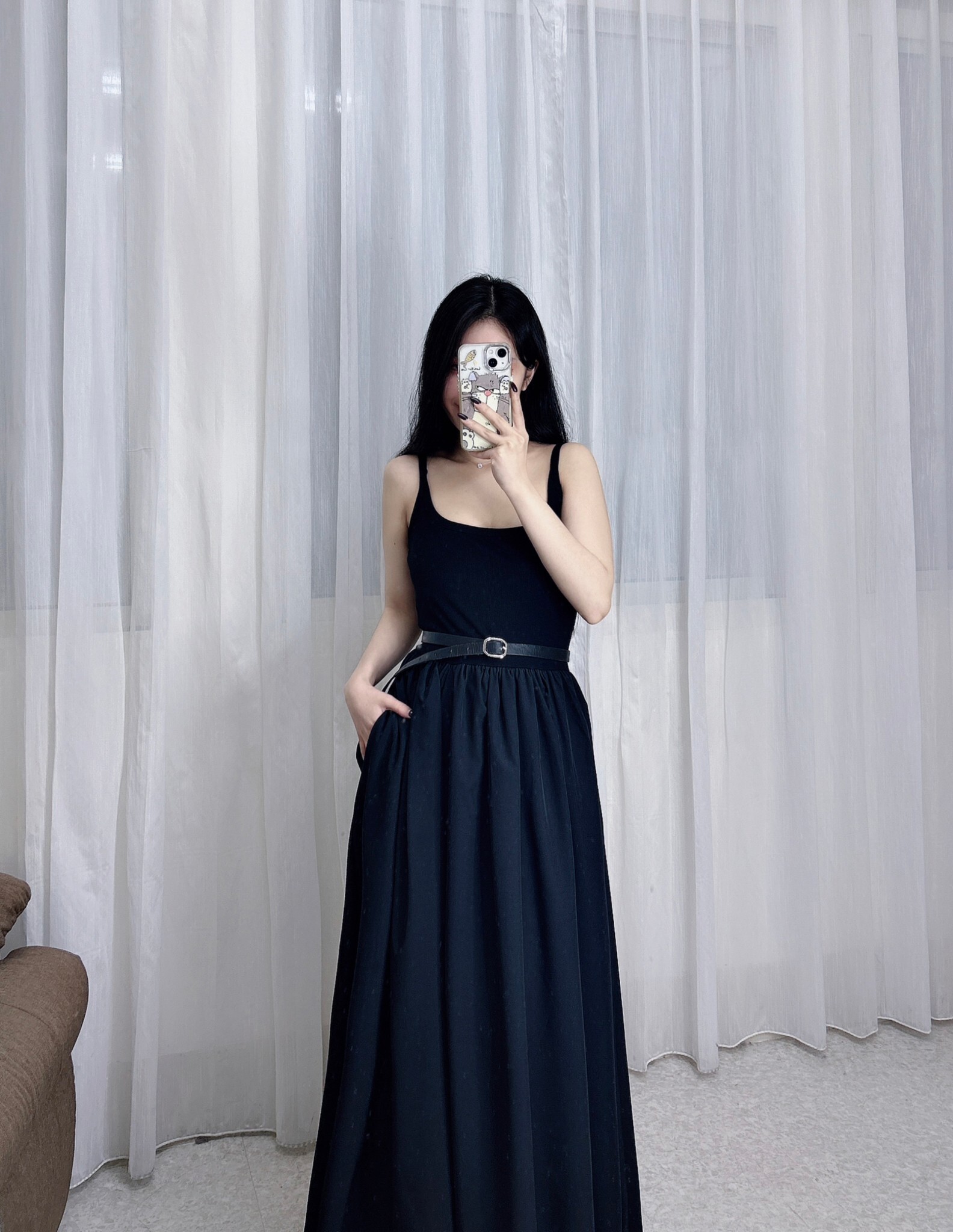 4113棉質背心接雪紡長洋