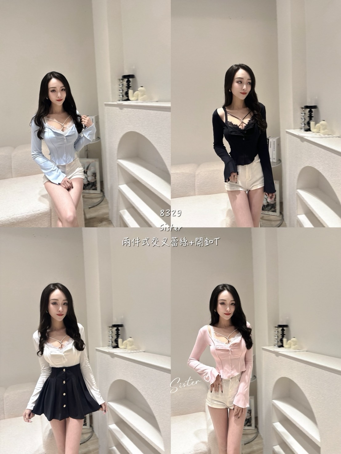 8239 兩件交叉蕾絲+開扣T (5)