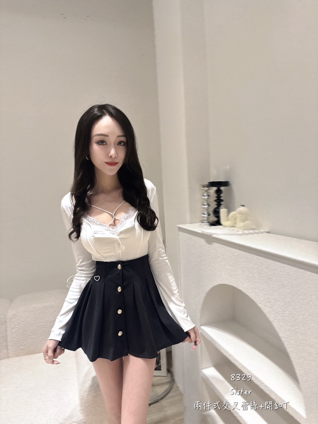 8239 兩件交叉蕾絲+開扣T (4)