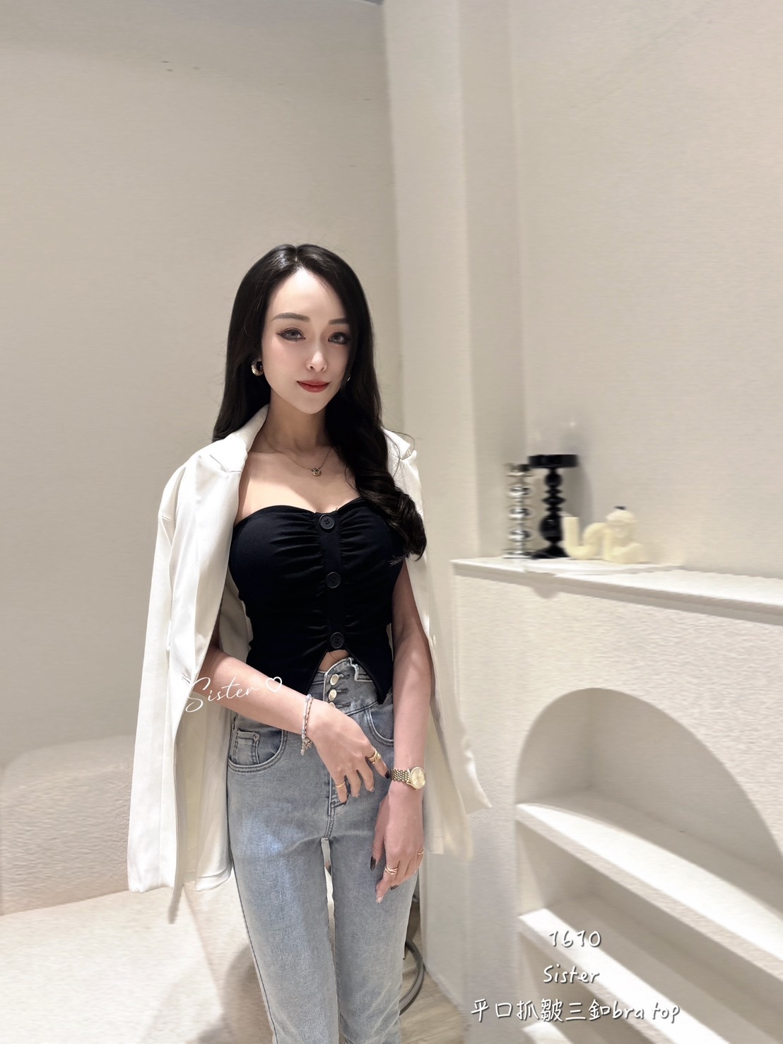 1610 平口抓皺三扣bra top