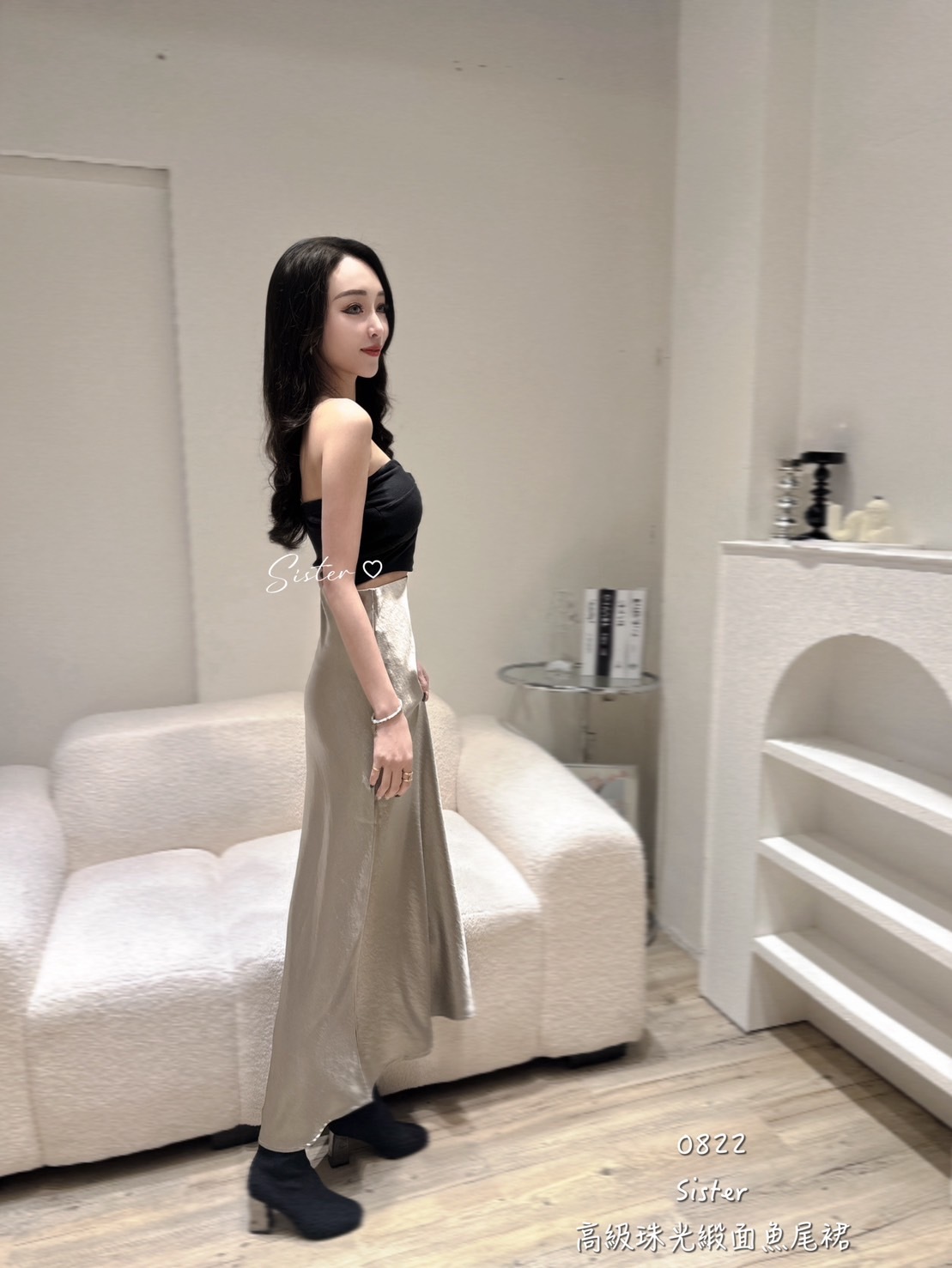 0822 高級珠光緞面魚尾裙 (4)