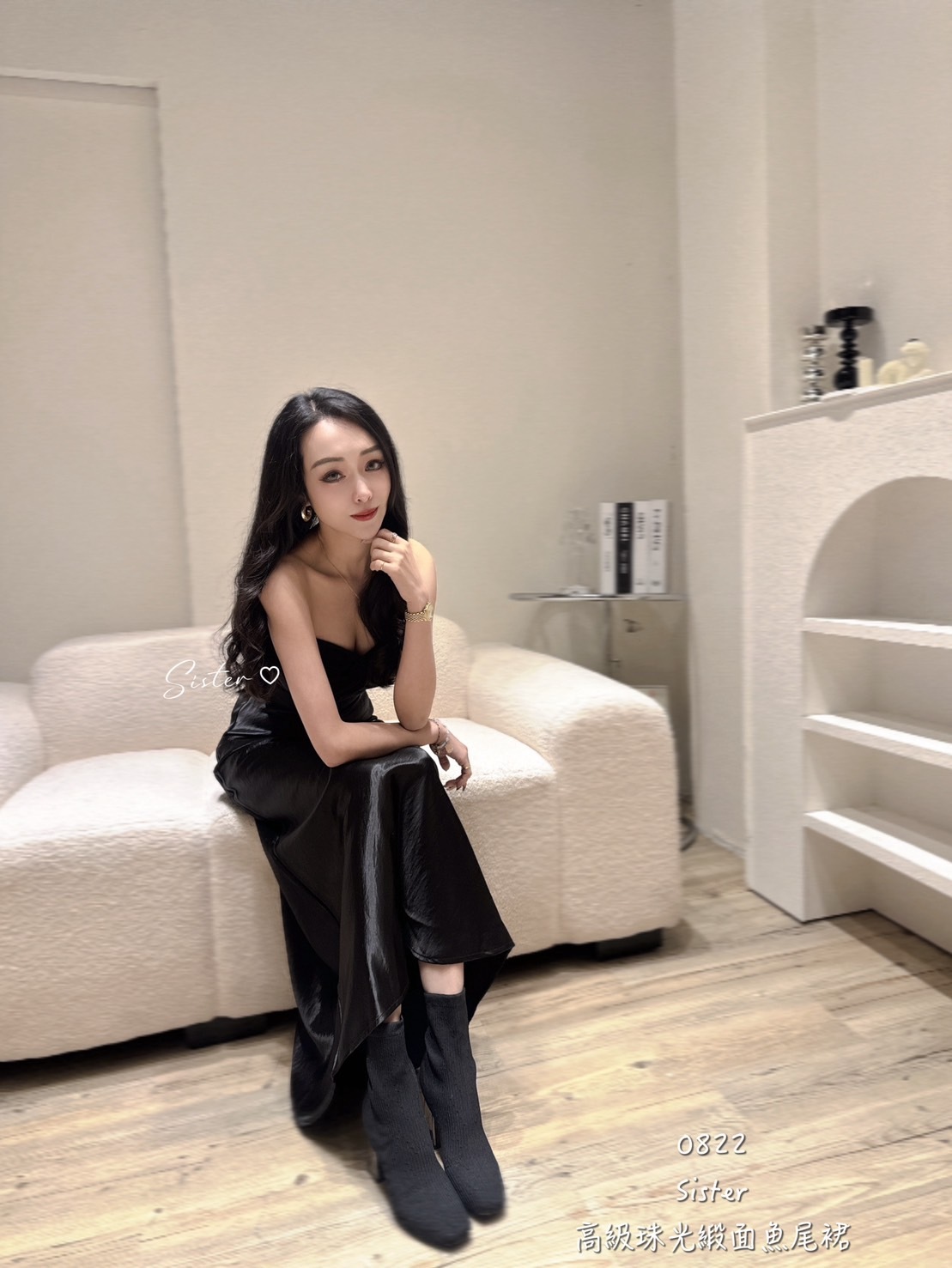 0822 高級珠光緞面魚尾裙 (5)