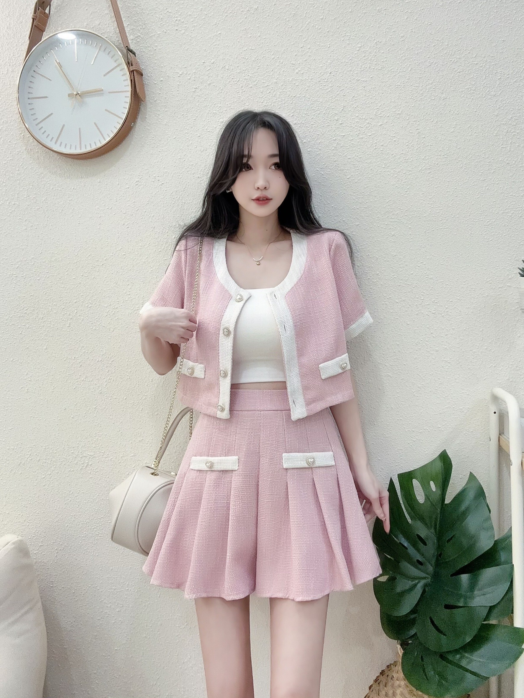 1815甜美小香風短外套短裙套裝