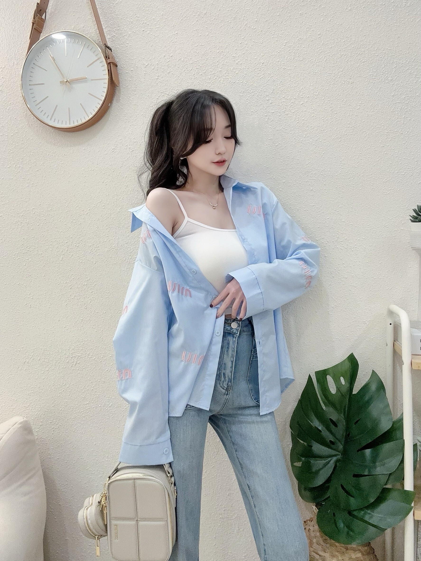 603好感配色繡字襯衫+背心set (4)