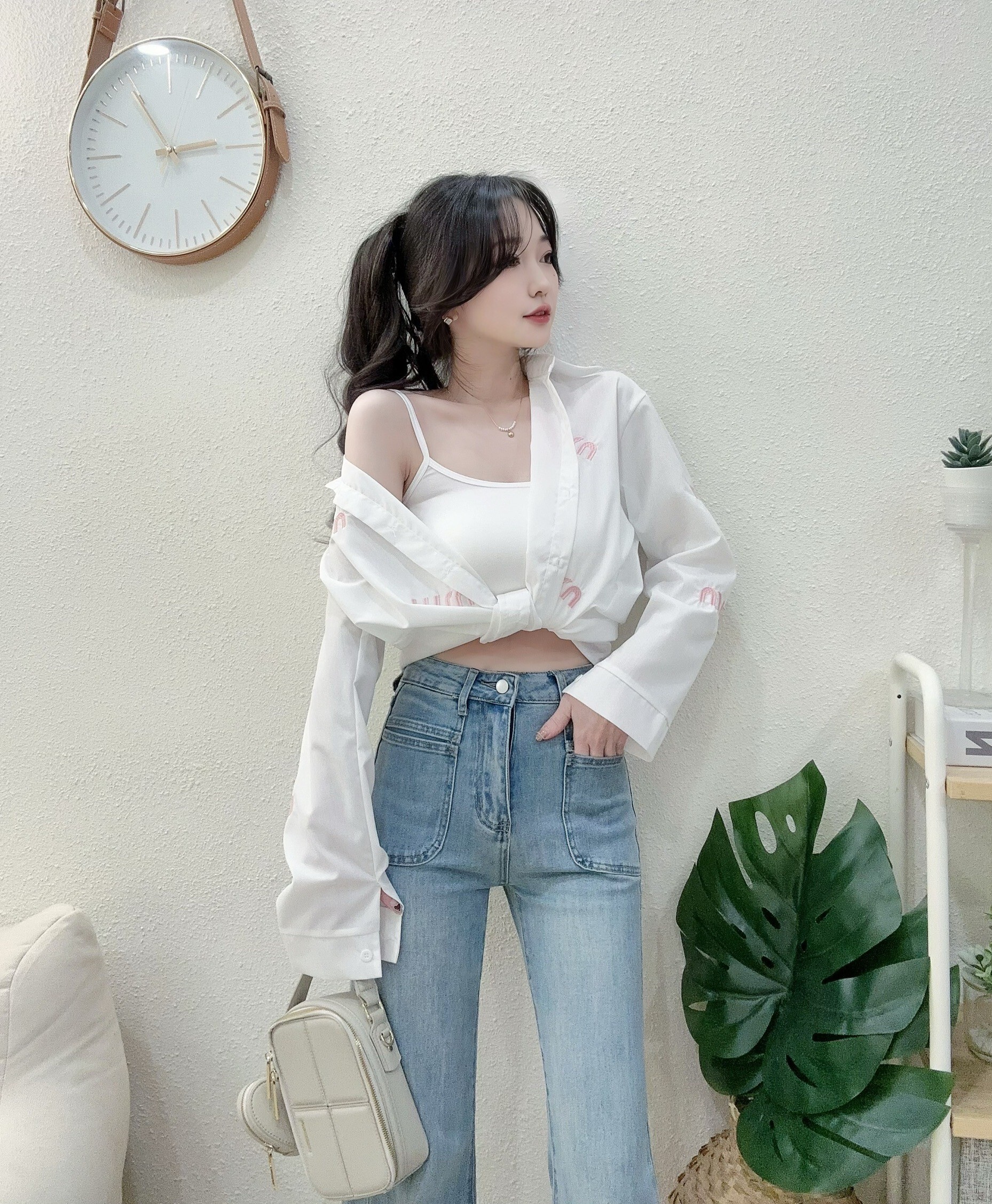 603好感配色繡字襯衫+背心set (5)