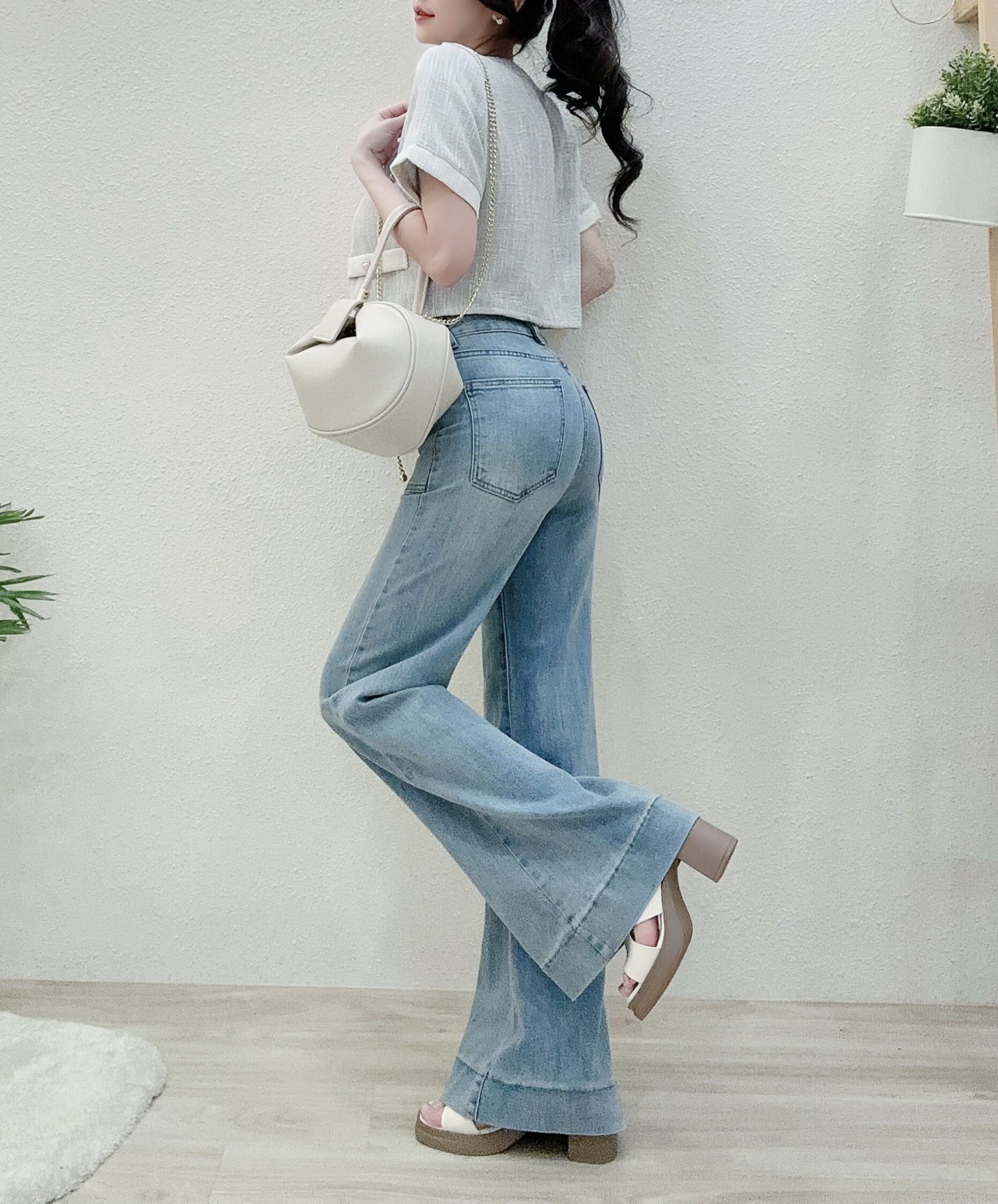 6018韓系高腰口袋彈力直筒寬褲 (2)