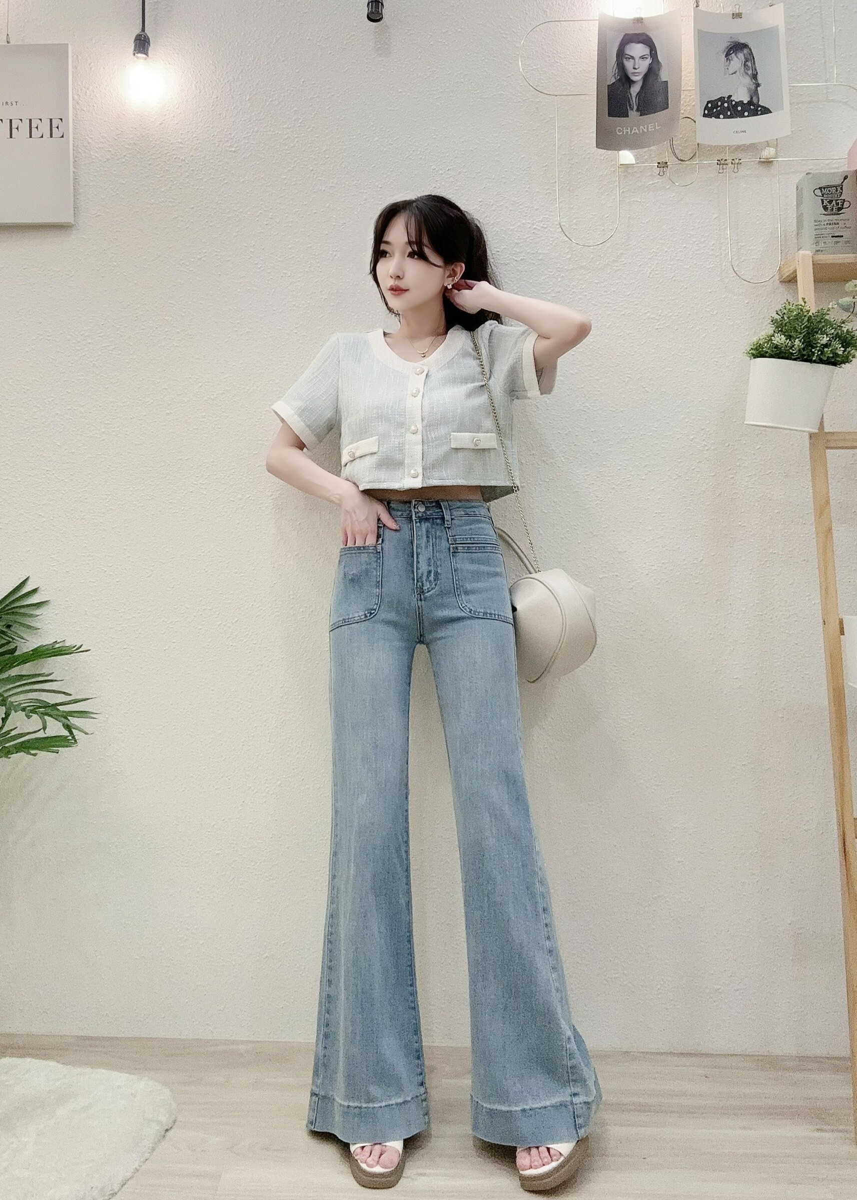 6018韓系高腰口袋彈力直筒寬褲 (4)