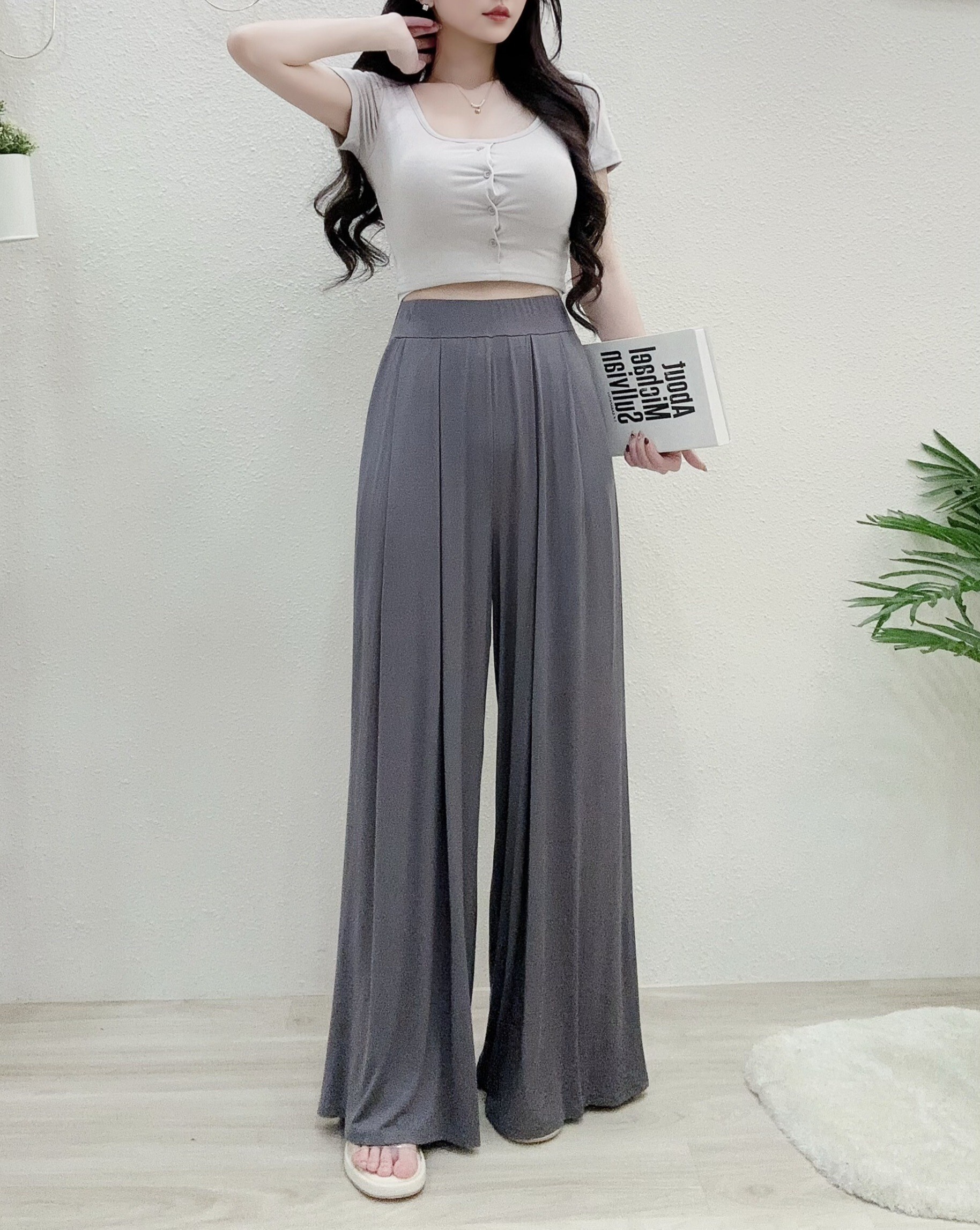 5768韓系修身垂墜感柔棉大寬褲