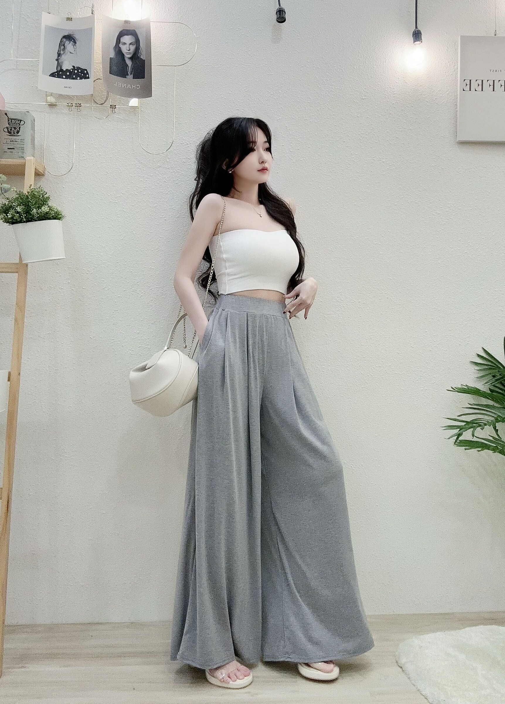 5768韓系修身垂墜感柔棉大寬褲 (2)