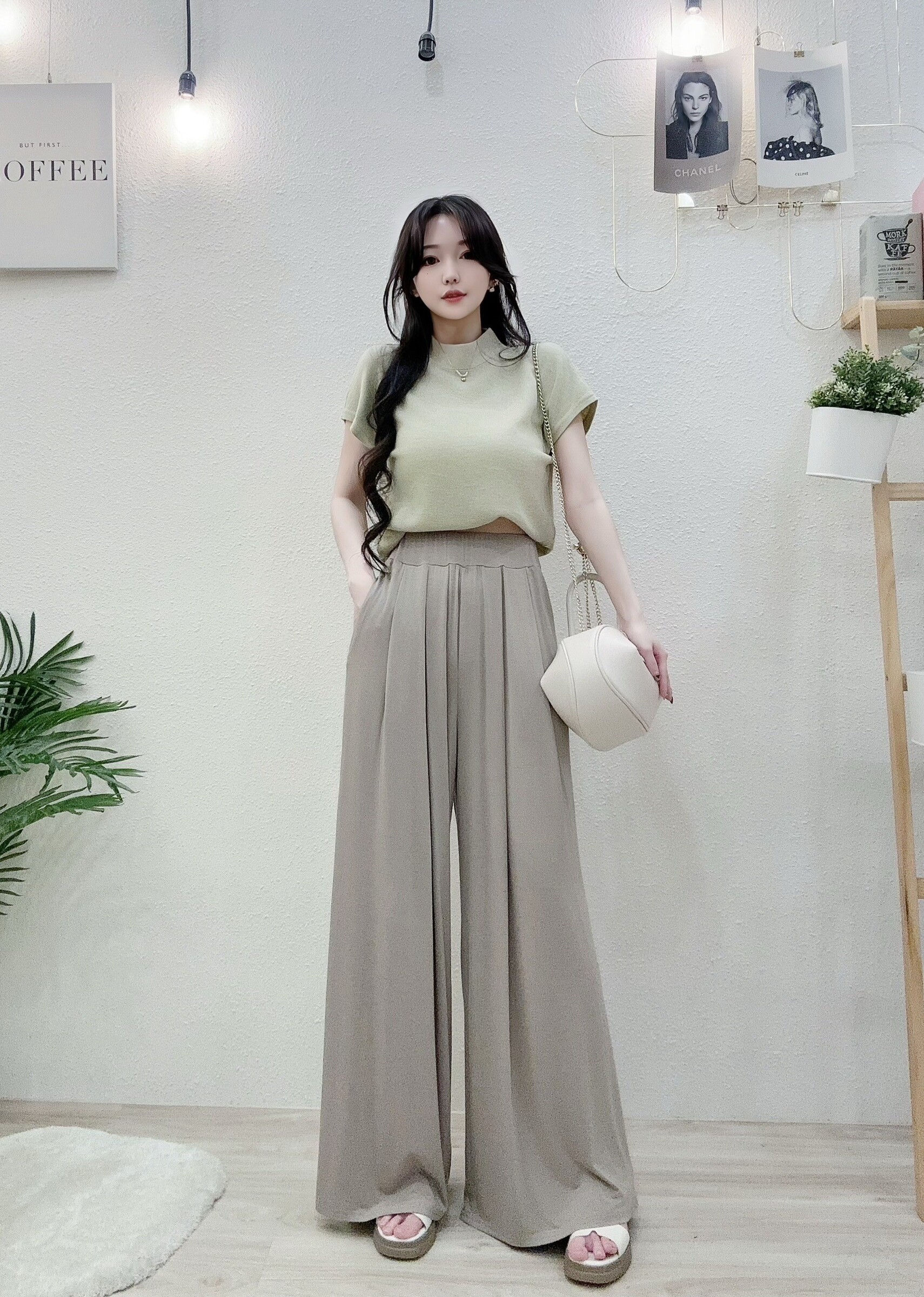 5768韓系修身垂墜感柔棉大寬褲 (4)