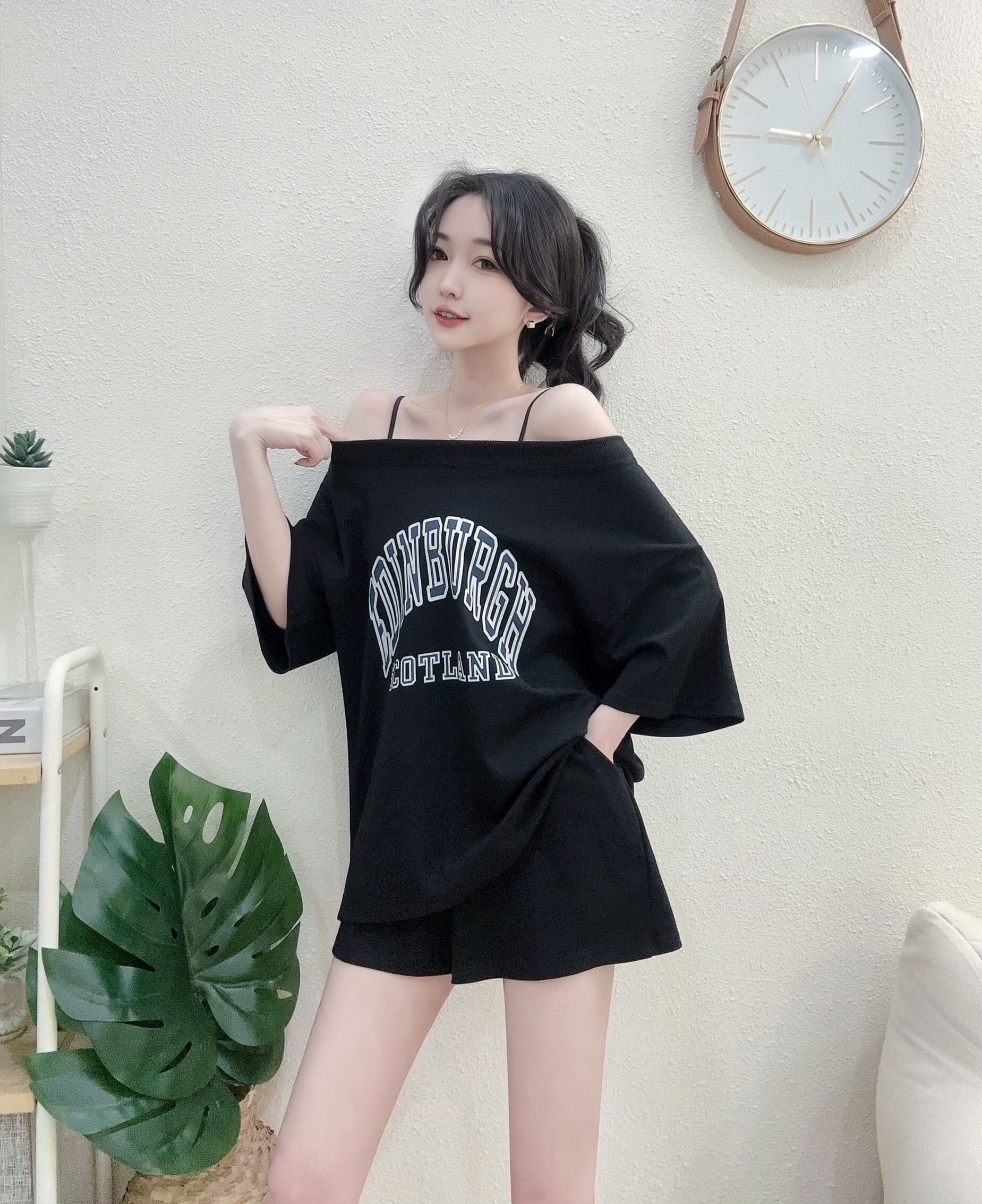 0093東大羅紋領印花大T休閒套裝 (3)