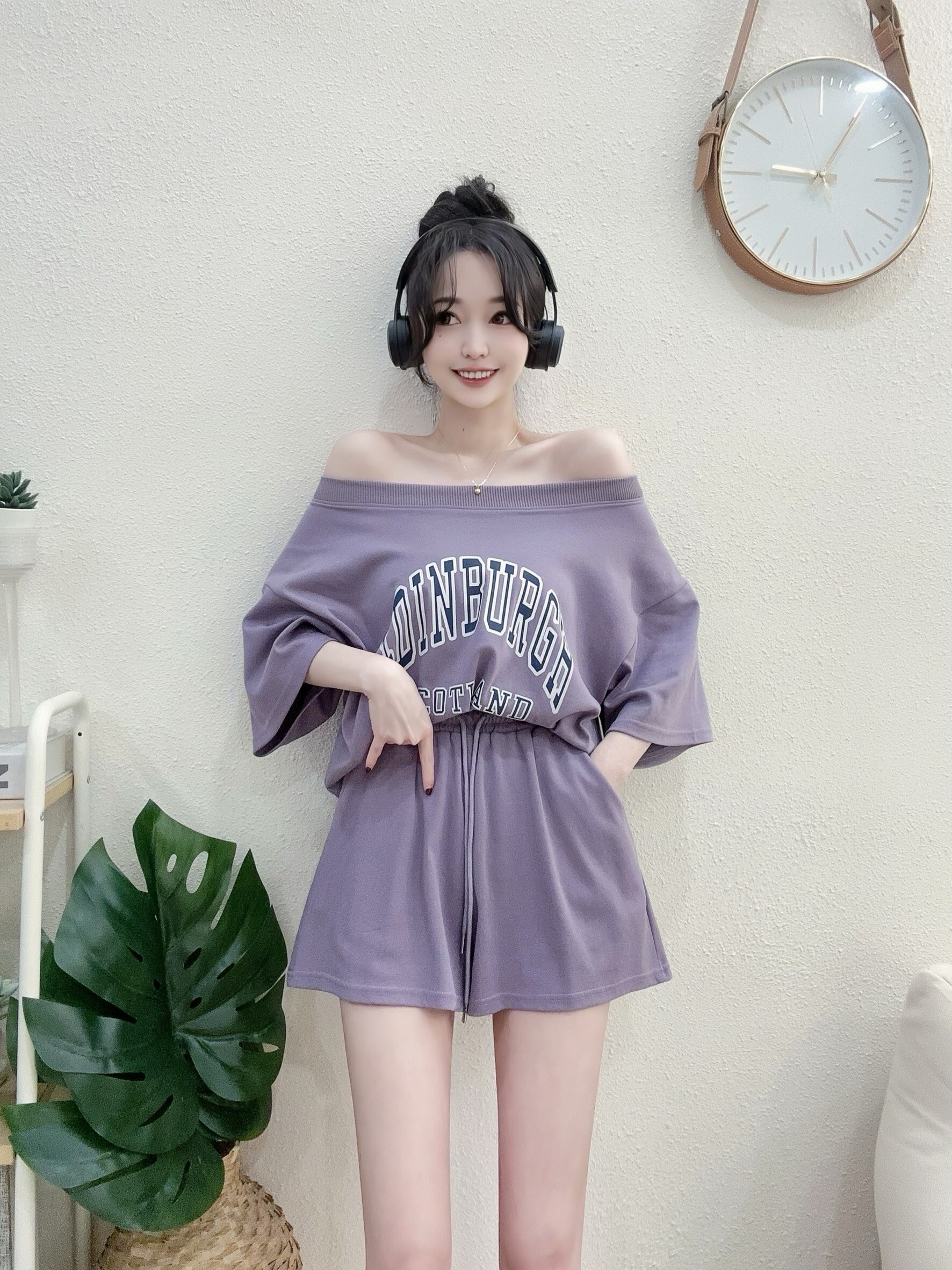 0093東大羅紋領印花大T休閒套裝 (4)