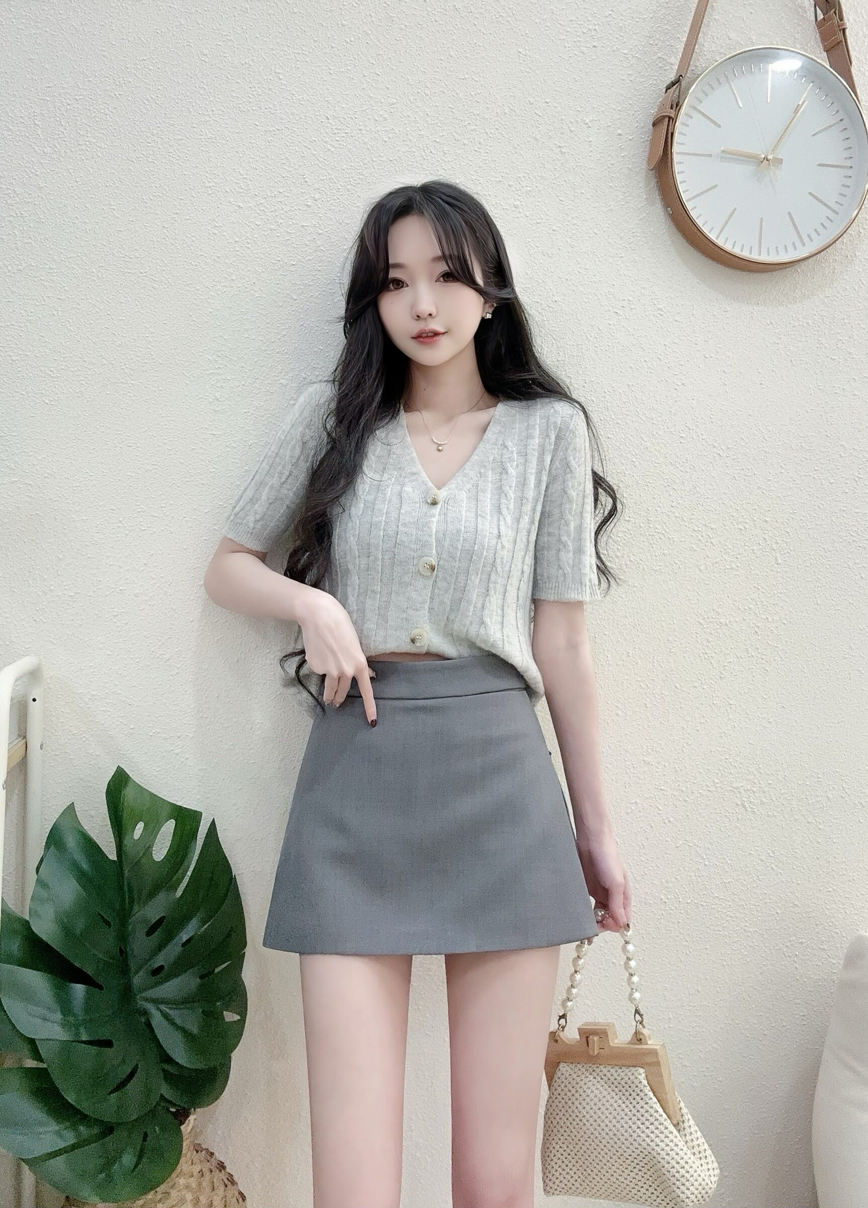 269韓系百搭V領排釦針織衫上衣 (2)