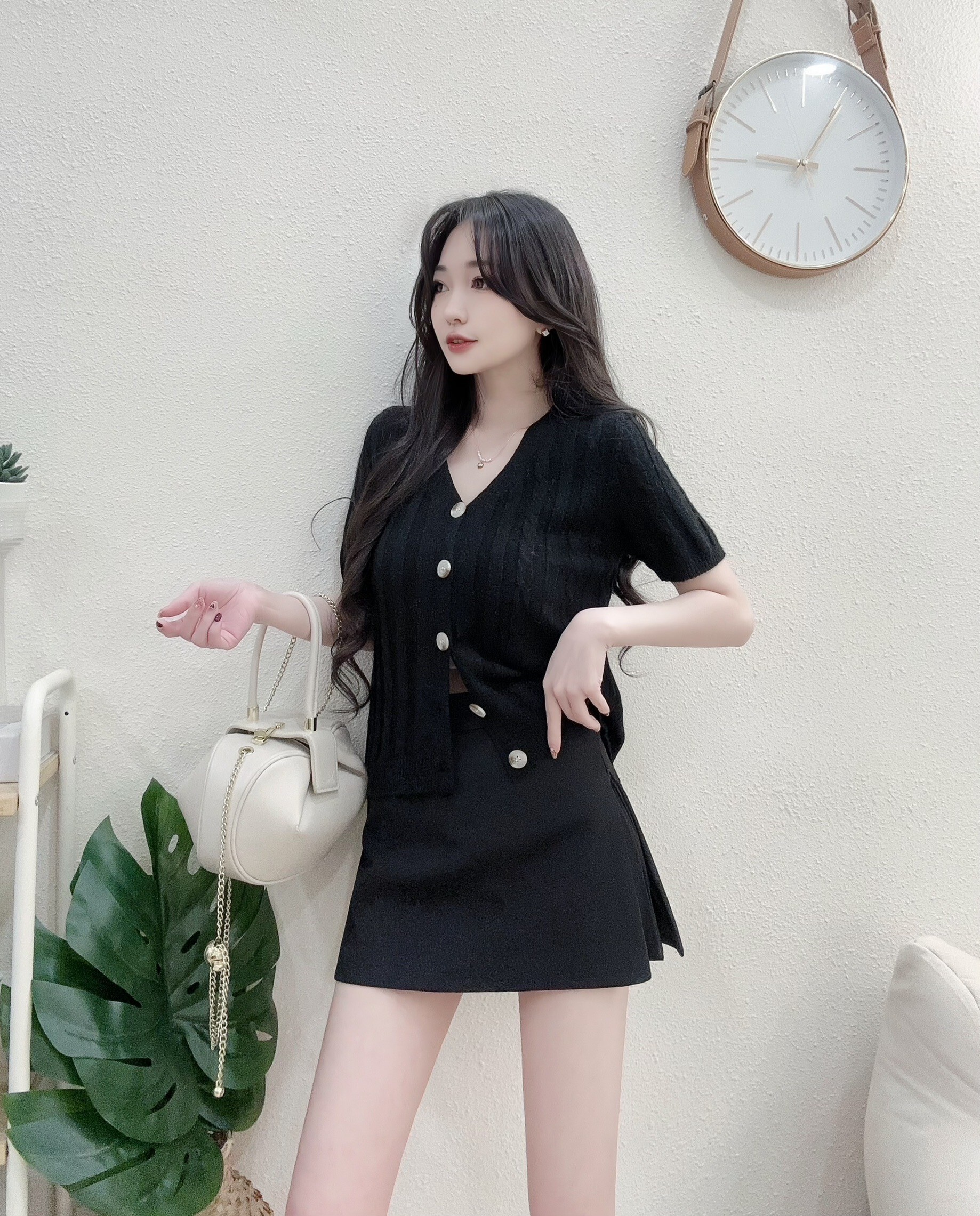 269韓系百搭V領排釦針織衫上衣 (4)