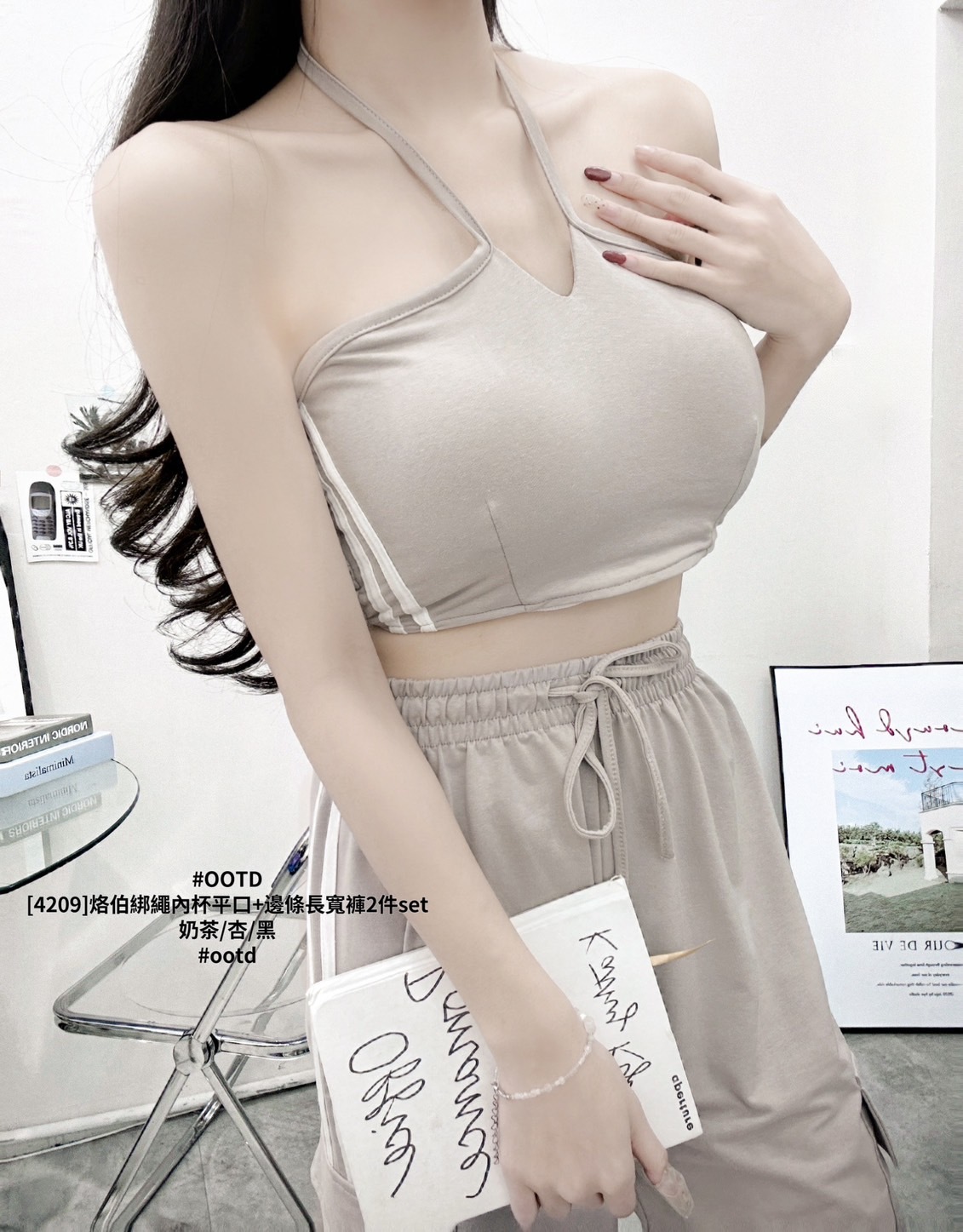 [4209]烙伯綁繩內杯平口+邊條長寬褲2件set (4)