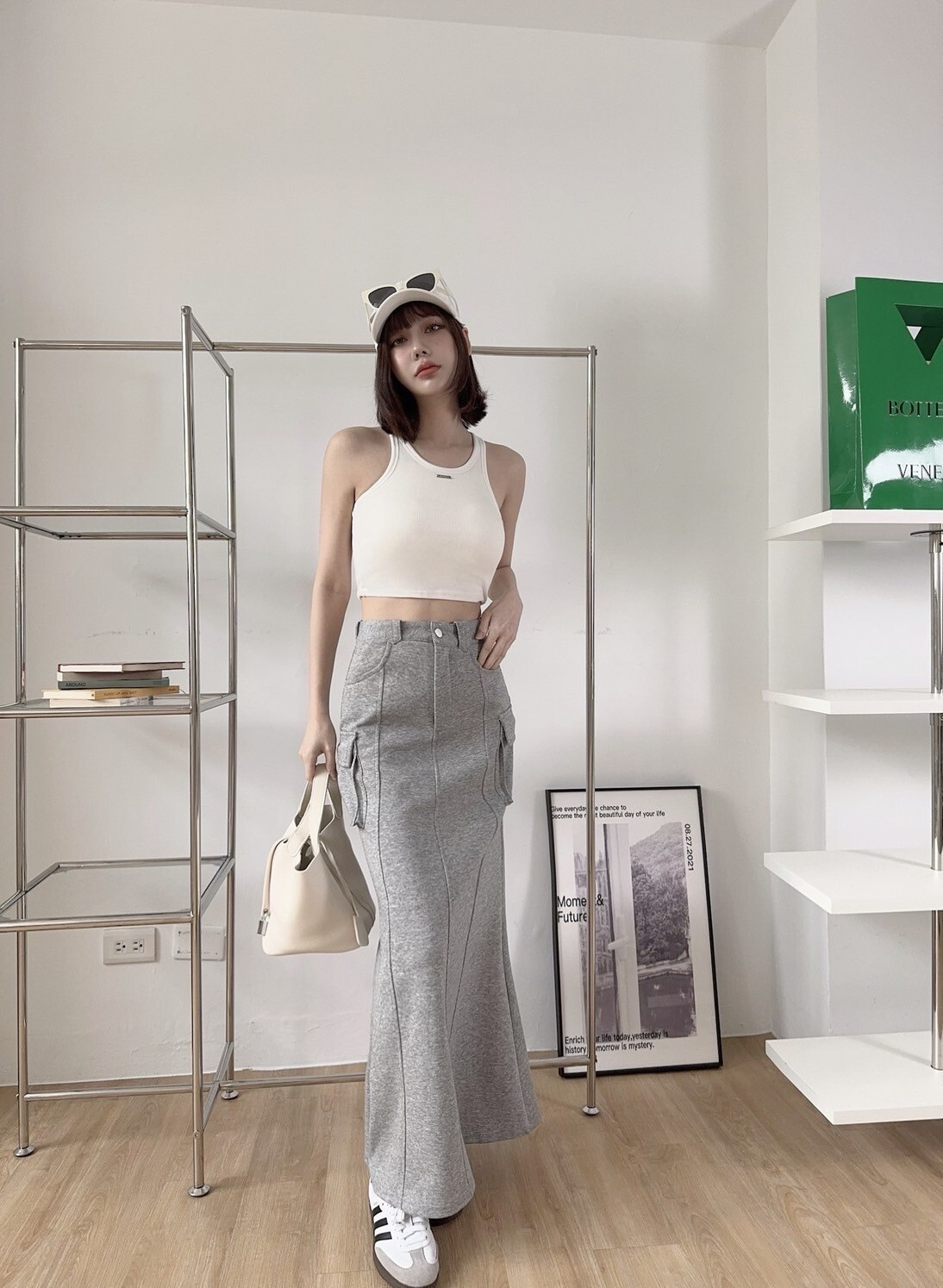 003 休閒工裝後開衩魚尾長裙 (3)