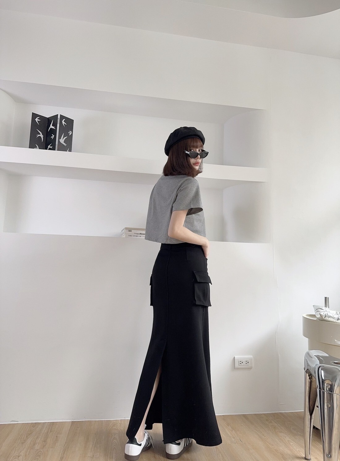 003 休閒工裝後開衩魚尾長裙 (5)