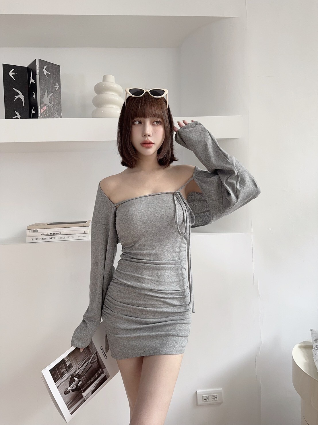 9008 純慾側抓皺包臀裙配綁帶外 (3)