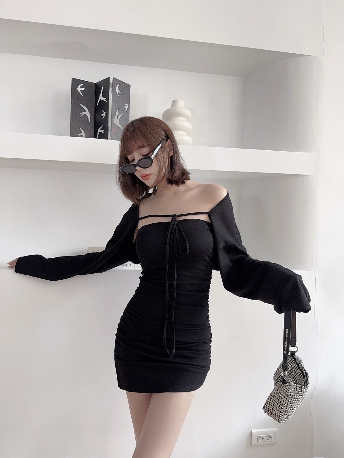 9008 純慾側抓皺包臀裙配綁帶外 (2)