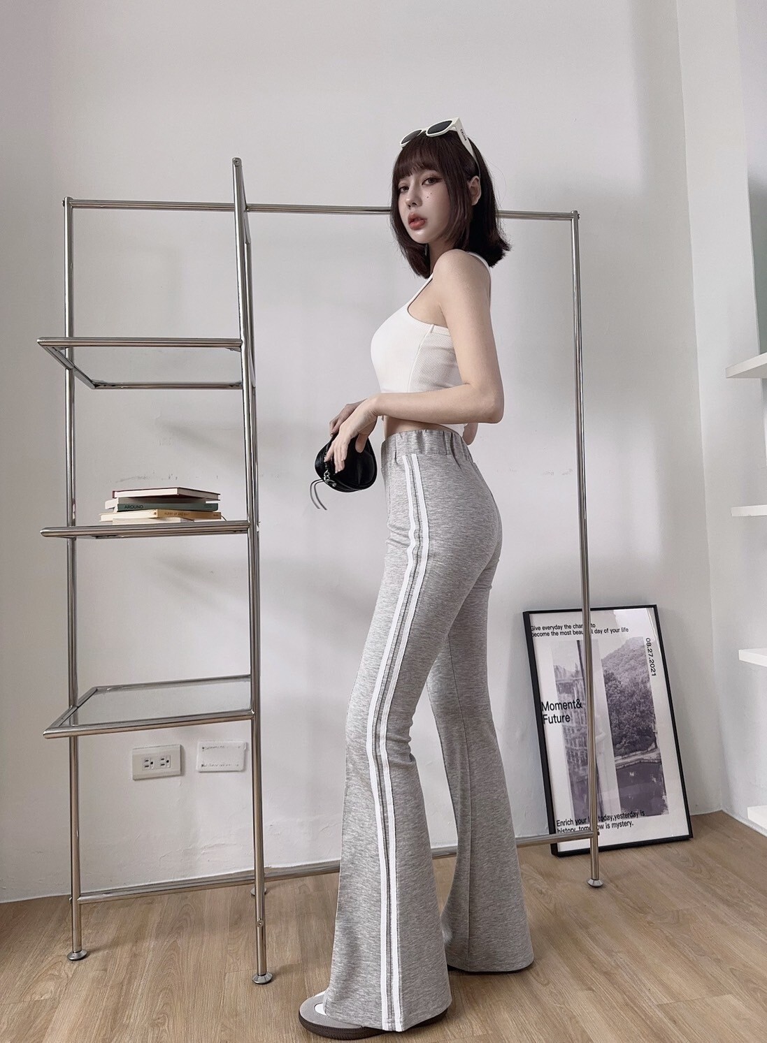 3399邊條高腰彈力太空棉喇叭褲 (6)