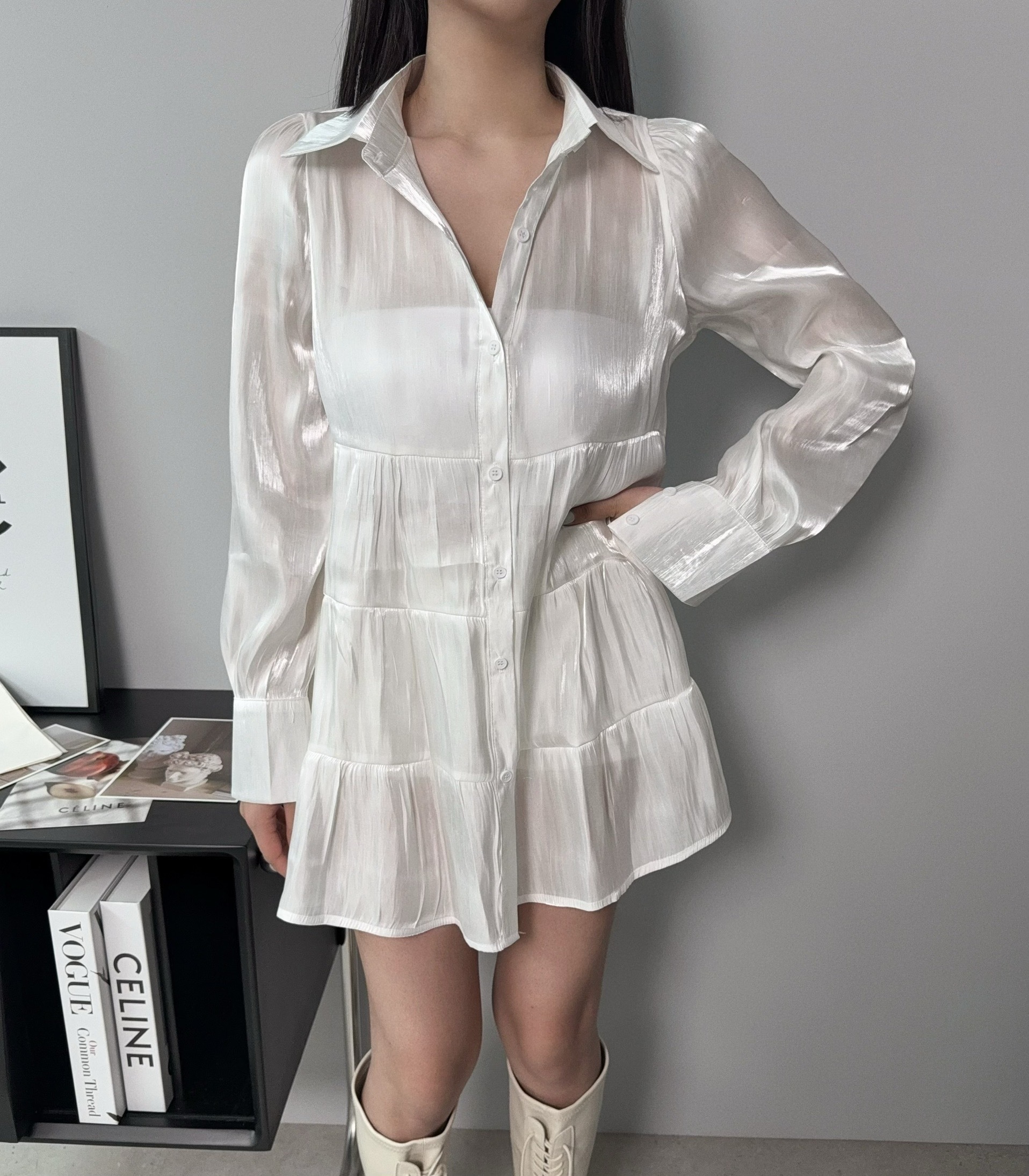 5416『訂製款』法式高級光澤感短洋+皮革馬甲 (5)