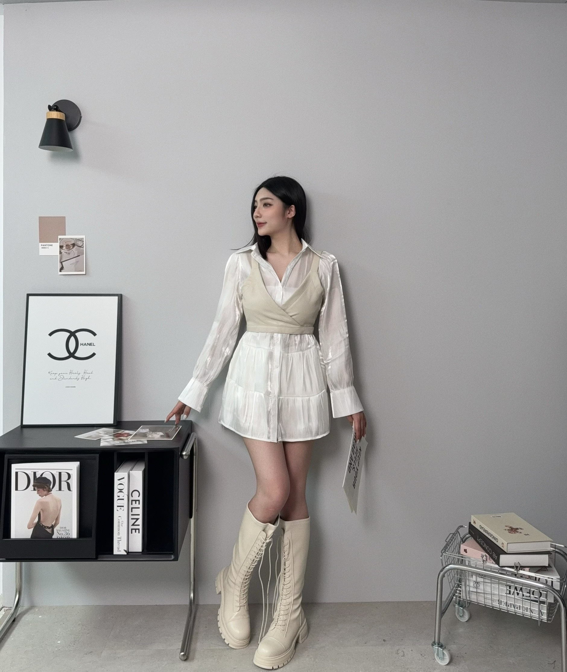 5416『訂製款』法式高級光澤感短洋+皮革馬甲