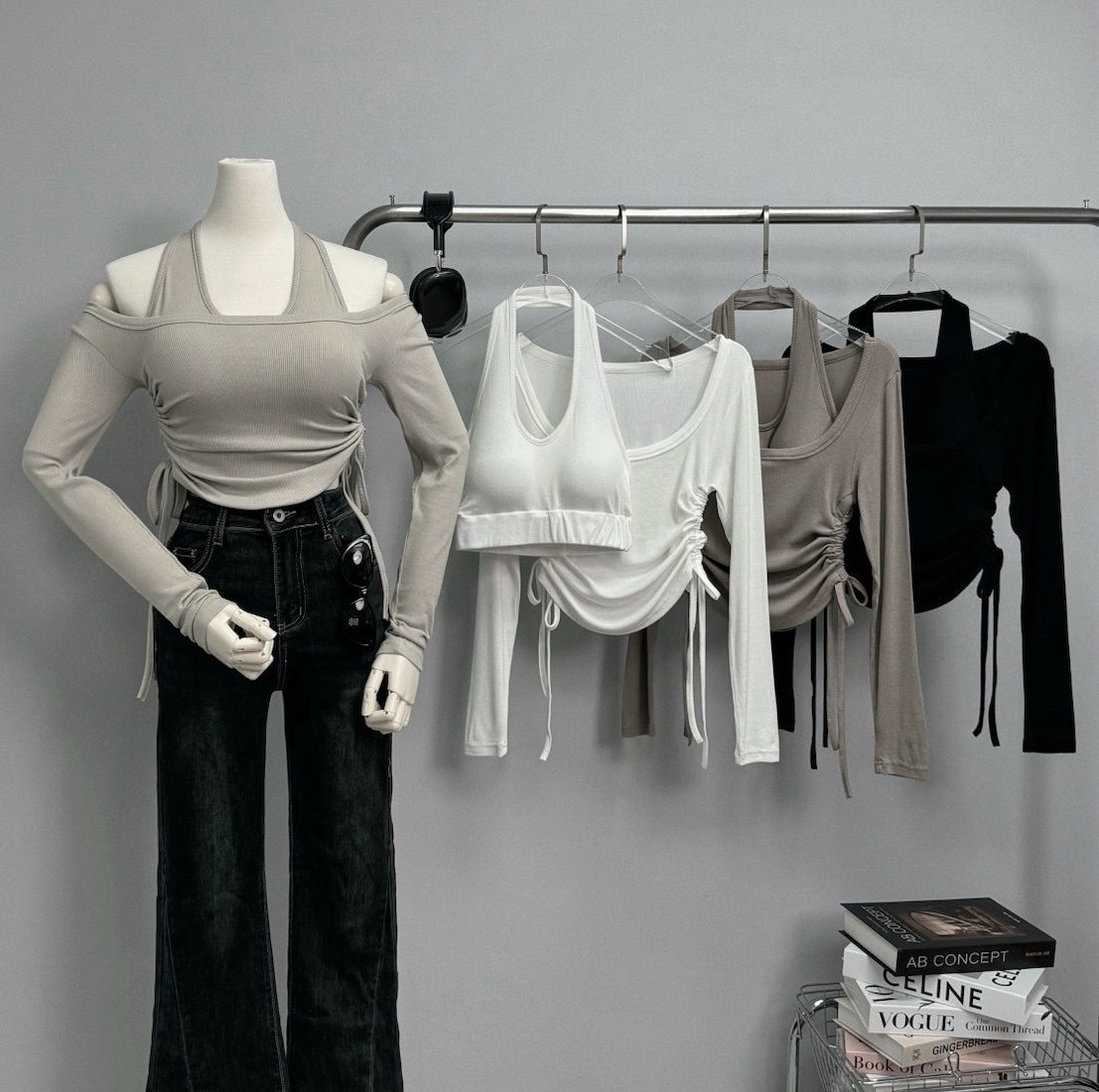 1060『訂製款』純欲抽繩掛脖真兩件上衣 (5)