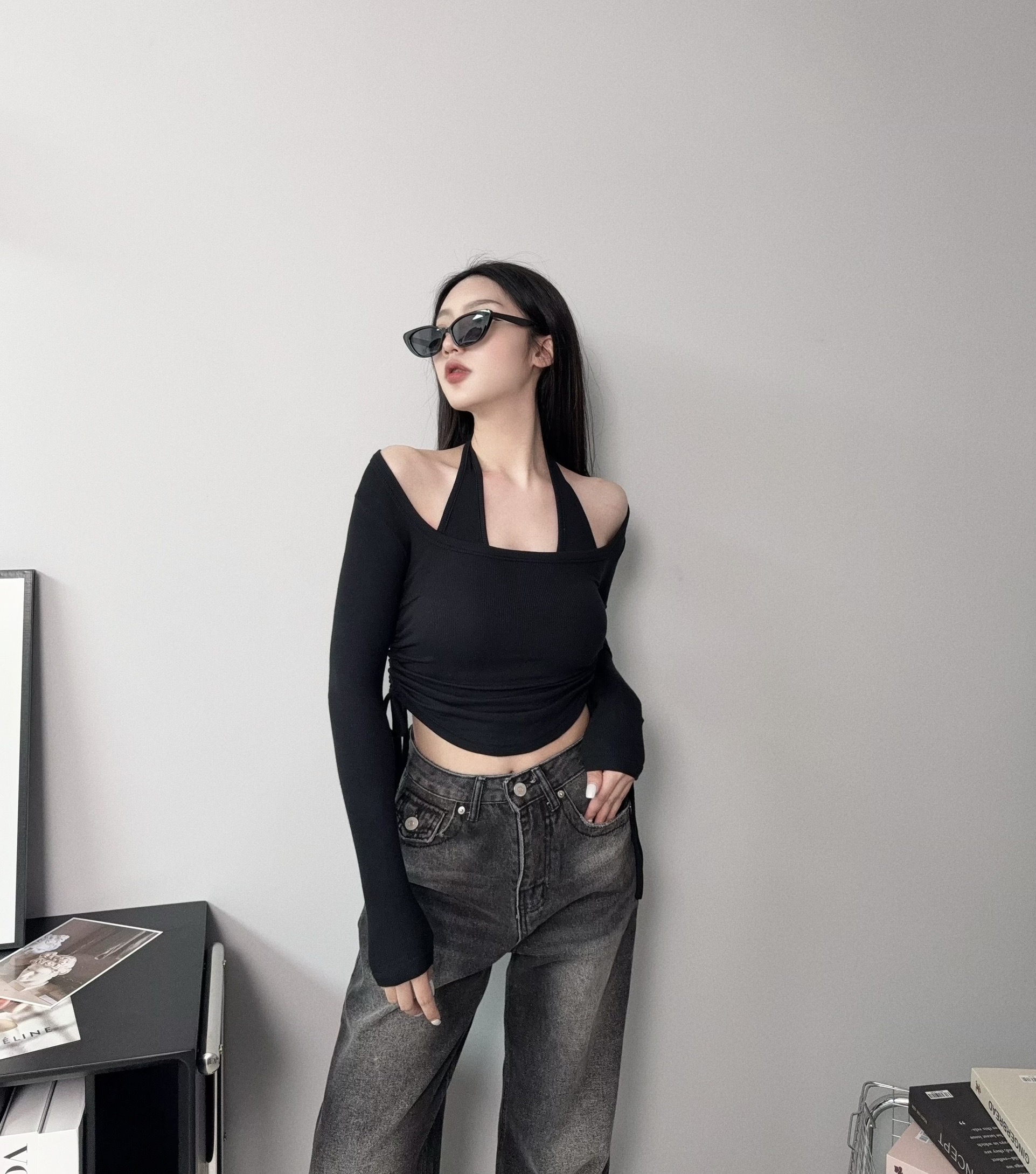 1060『訂製款』純欲抽繩掛脖真兩件上衣 (4)