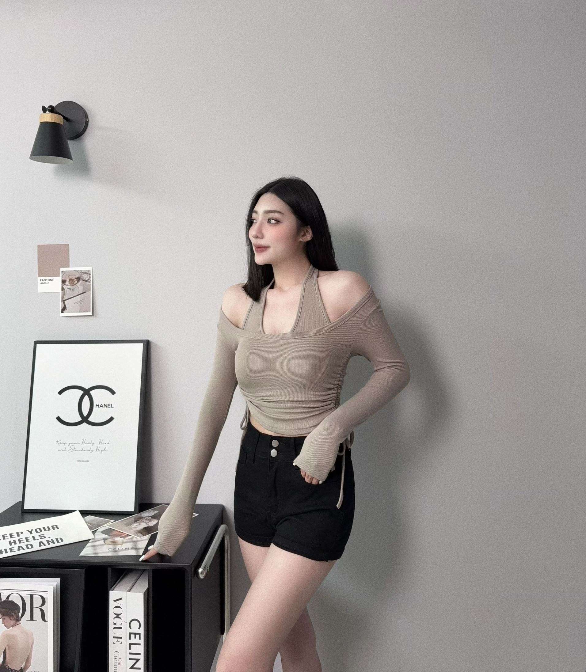 1060『訂製款』純欲抽繩掛脖真兩件上衣 (2)