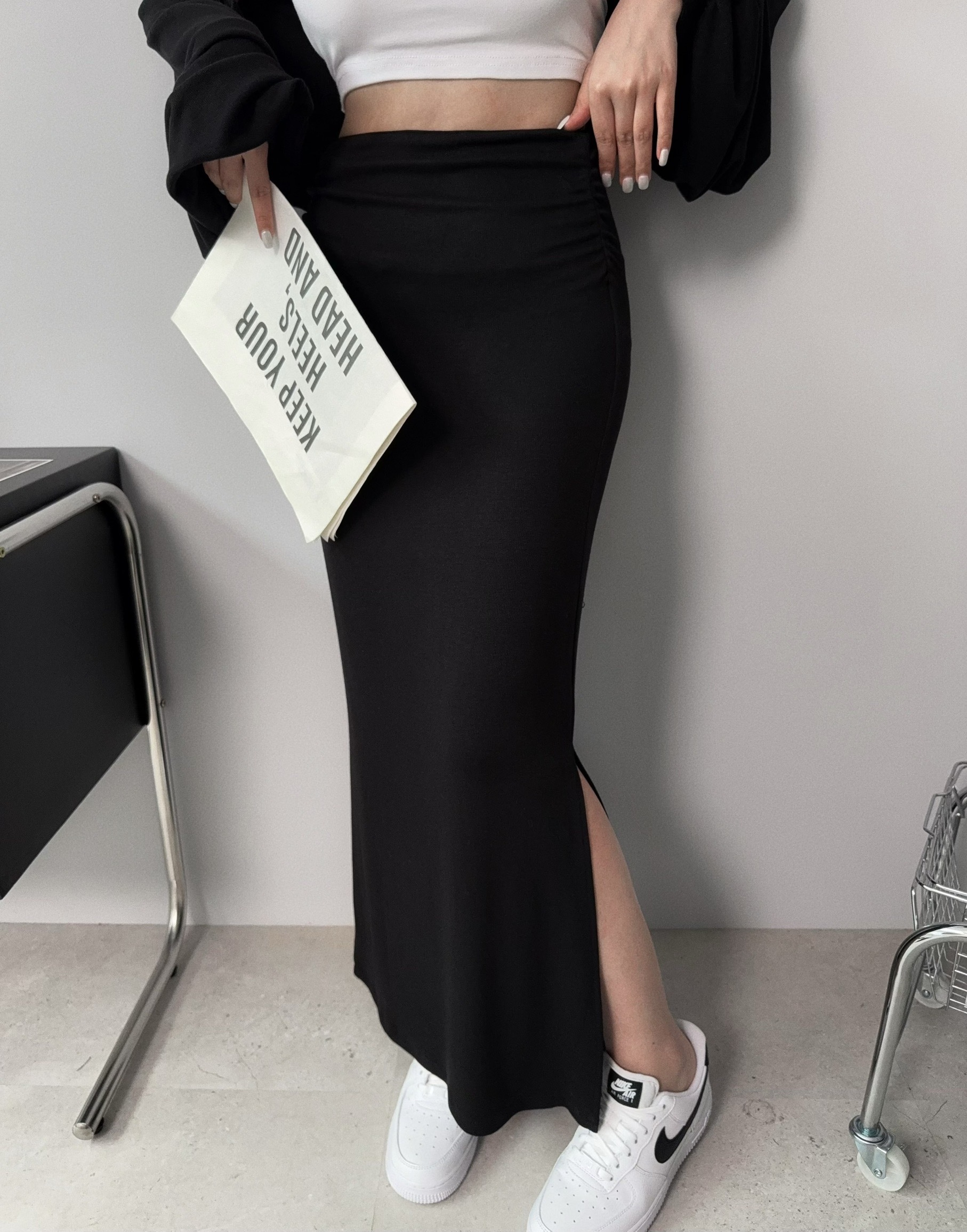 5439『訂製款』韓版彈力顯瘦抓皺開衩裙SET (6)