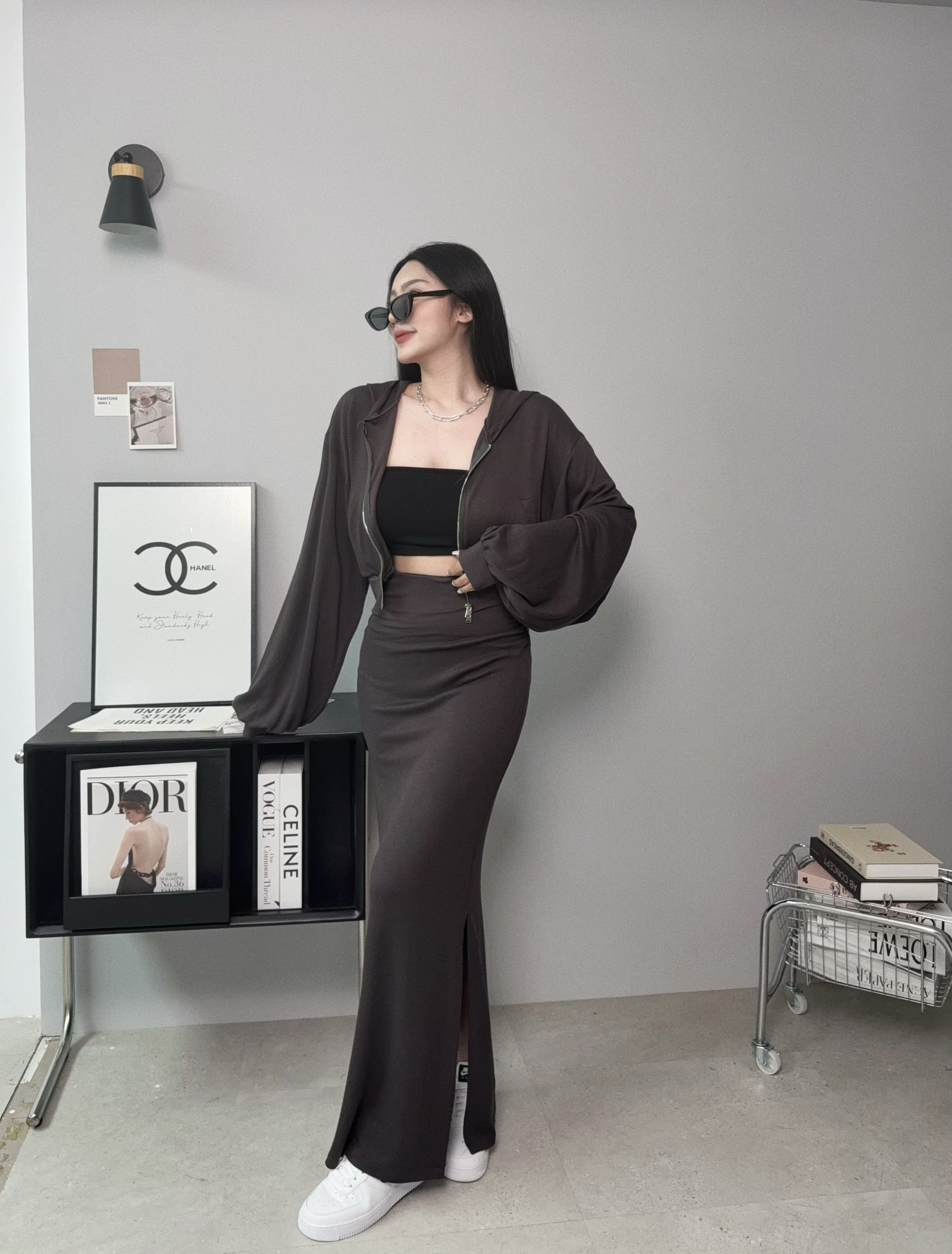 5439『訂製款』韓版彈力顯瘦抓皺開衩裙SET (3)