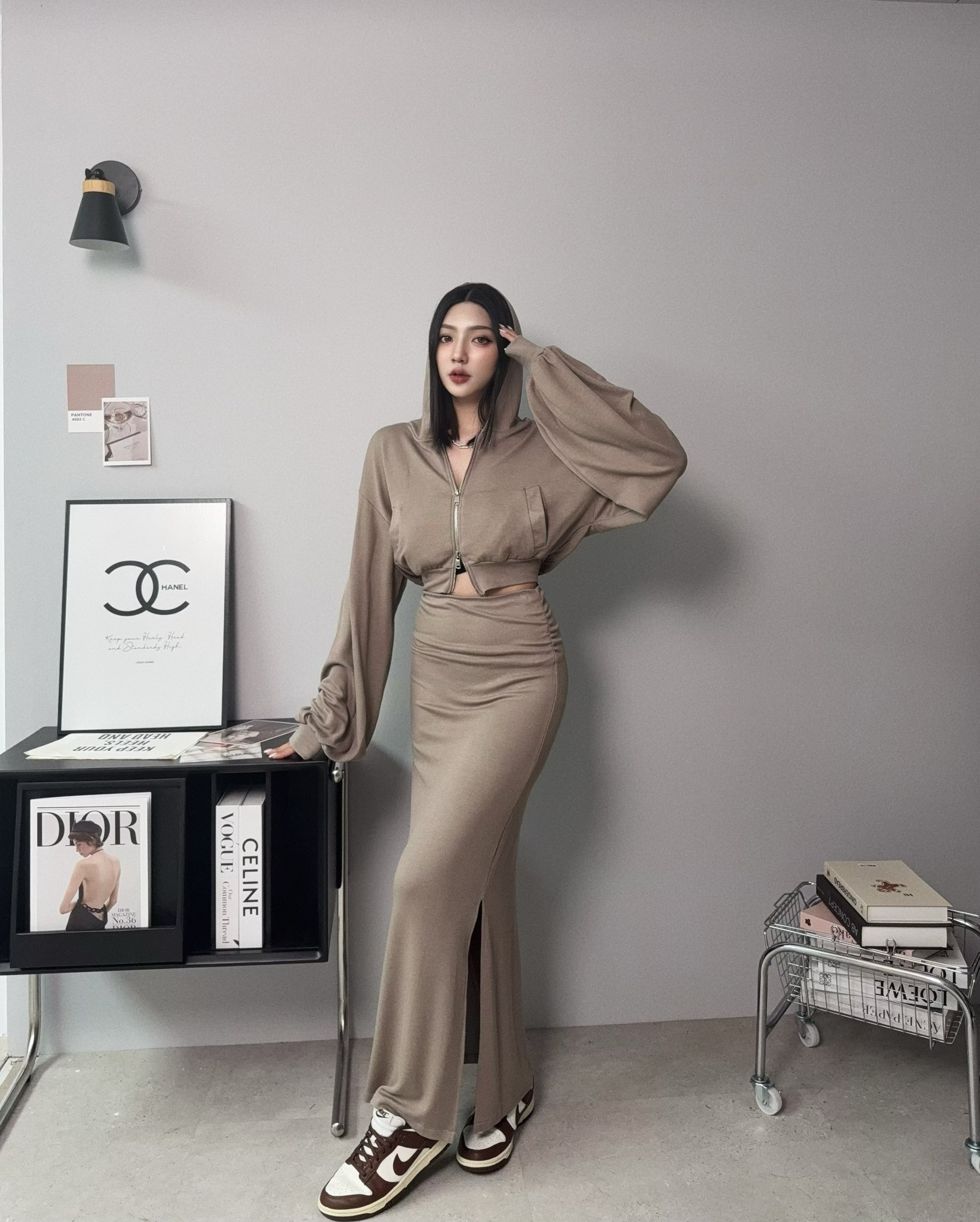 5439『訂製款』韓版彈力顯瘦抓皺開衩裙SET (2)