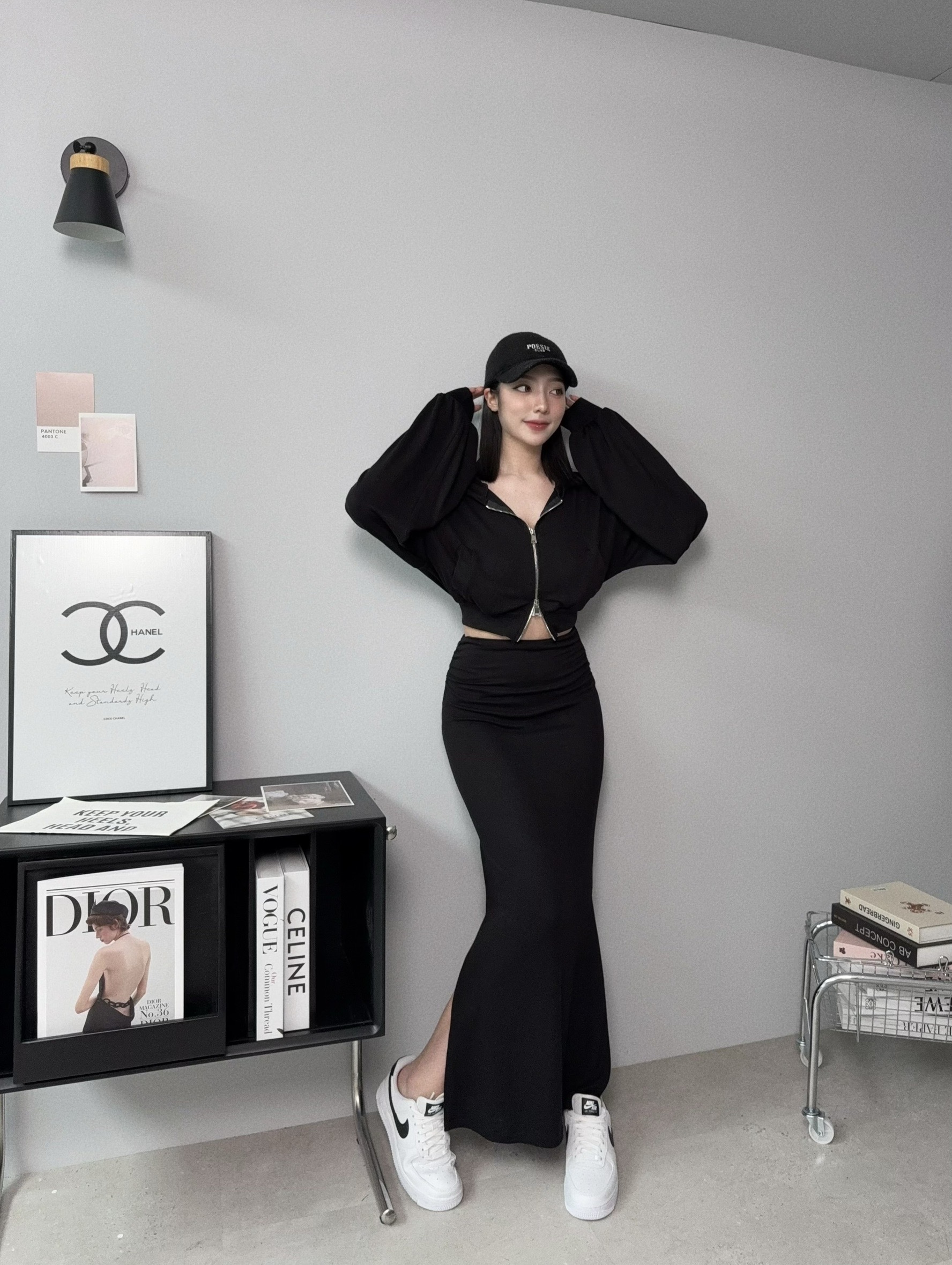 5439『訂製款』韓版彈力顯瘦抓皺開衩裙SET (5)