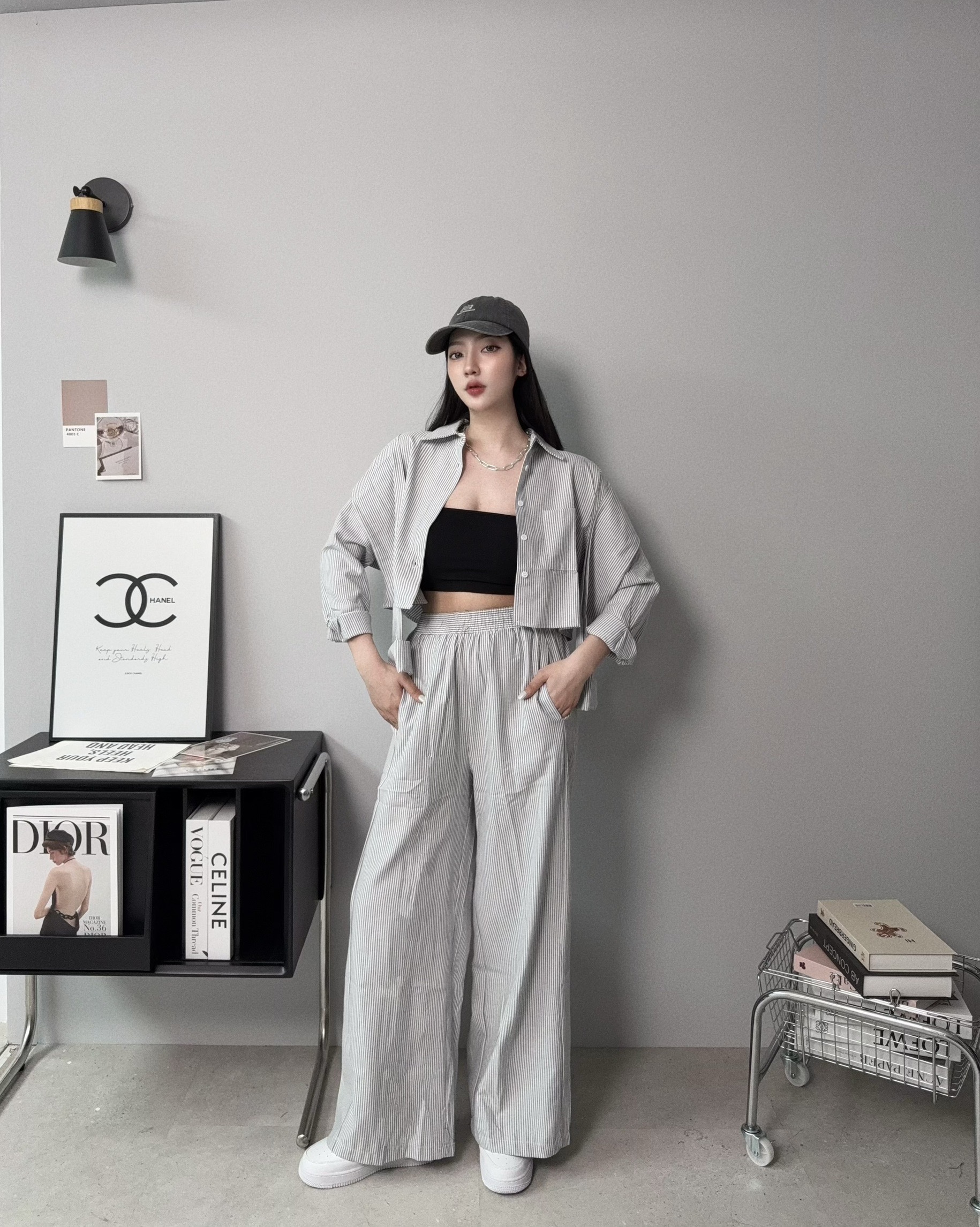 5405『訂製款』撞色直條紋襯衫三件套 (2)