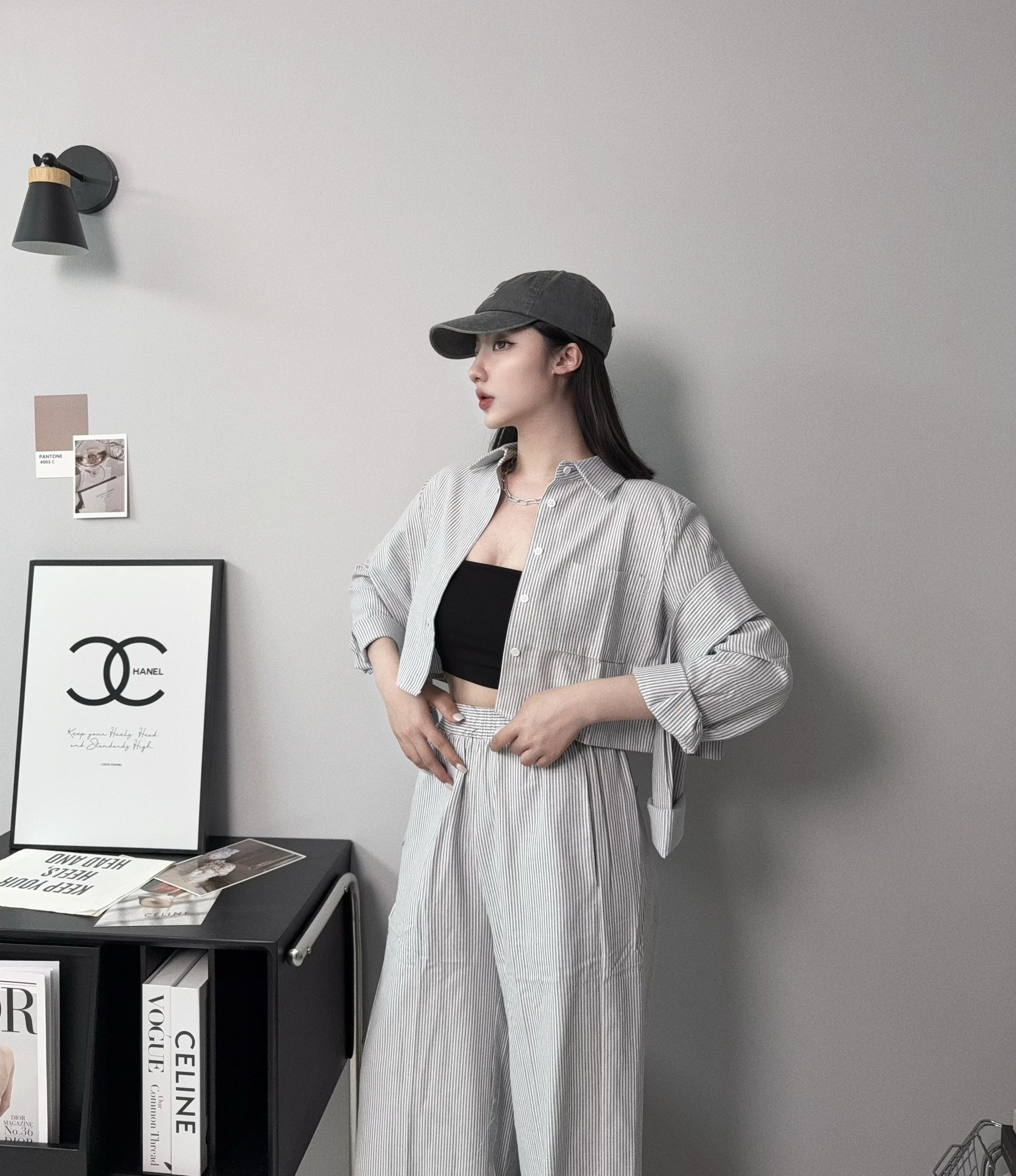 5405『訂製款』撞色直條紋襯衫三件套 (4)