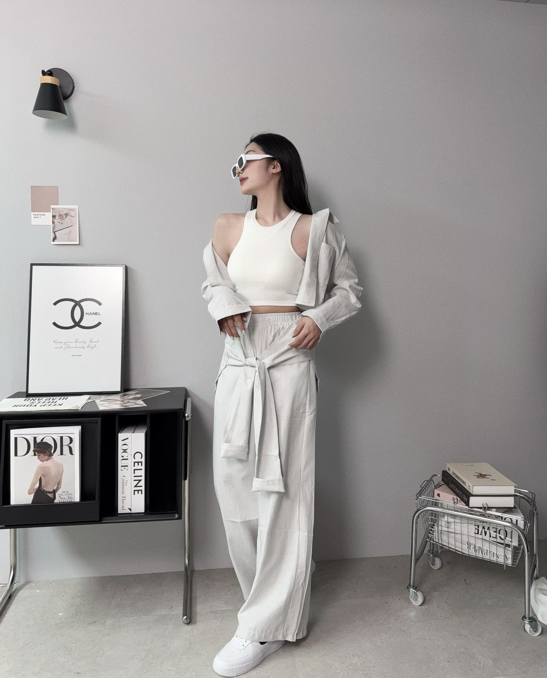 5405『訂製款』撞色直條紋襯衫三件套