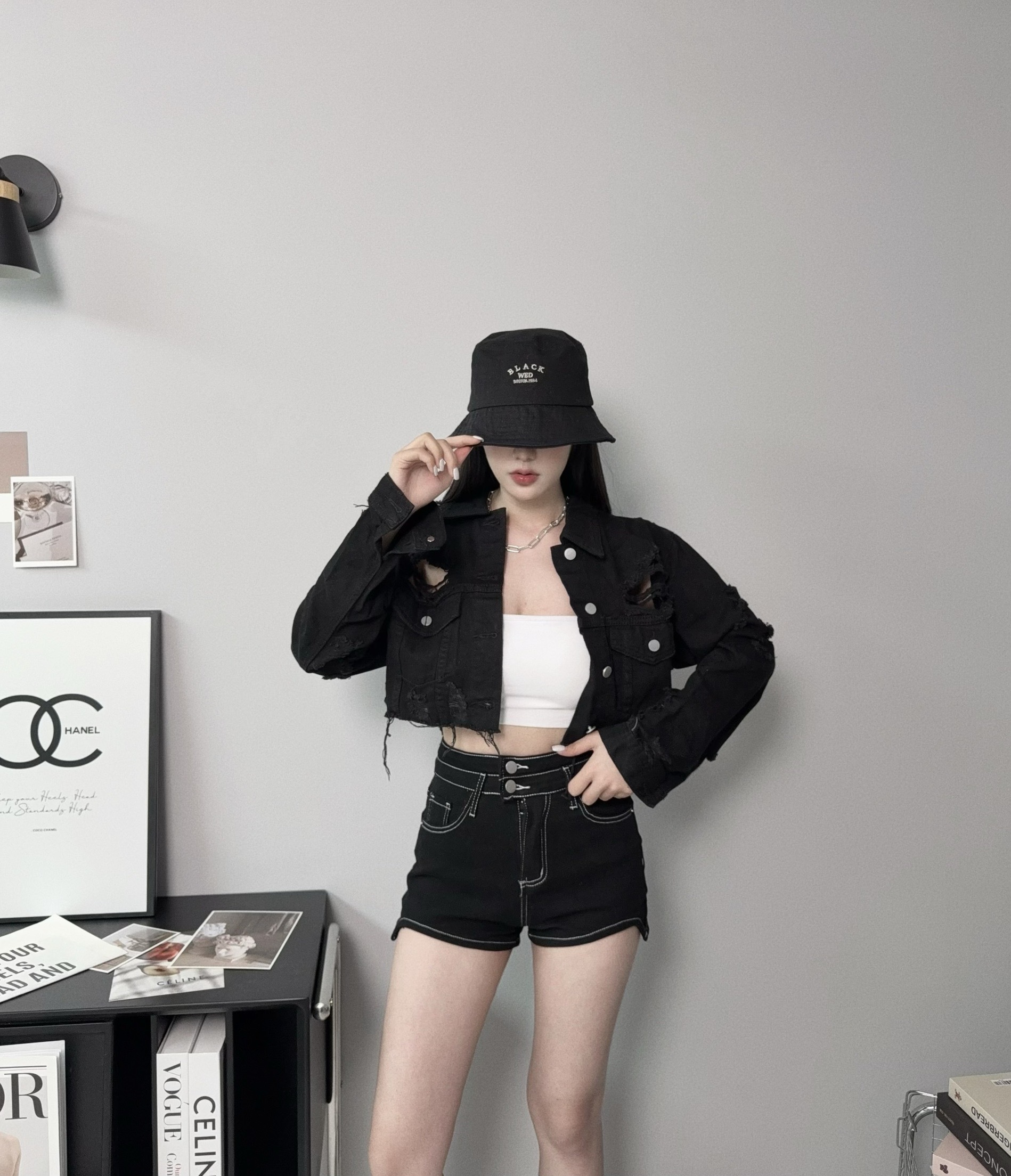 11323『選品』歐美刷破個性短版牛仔外套0