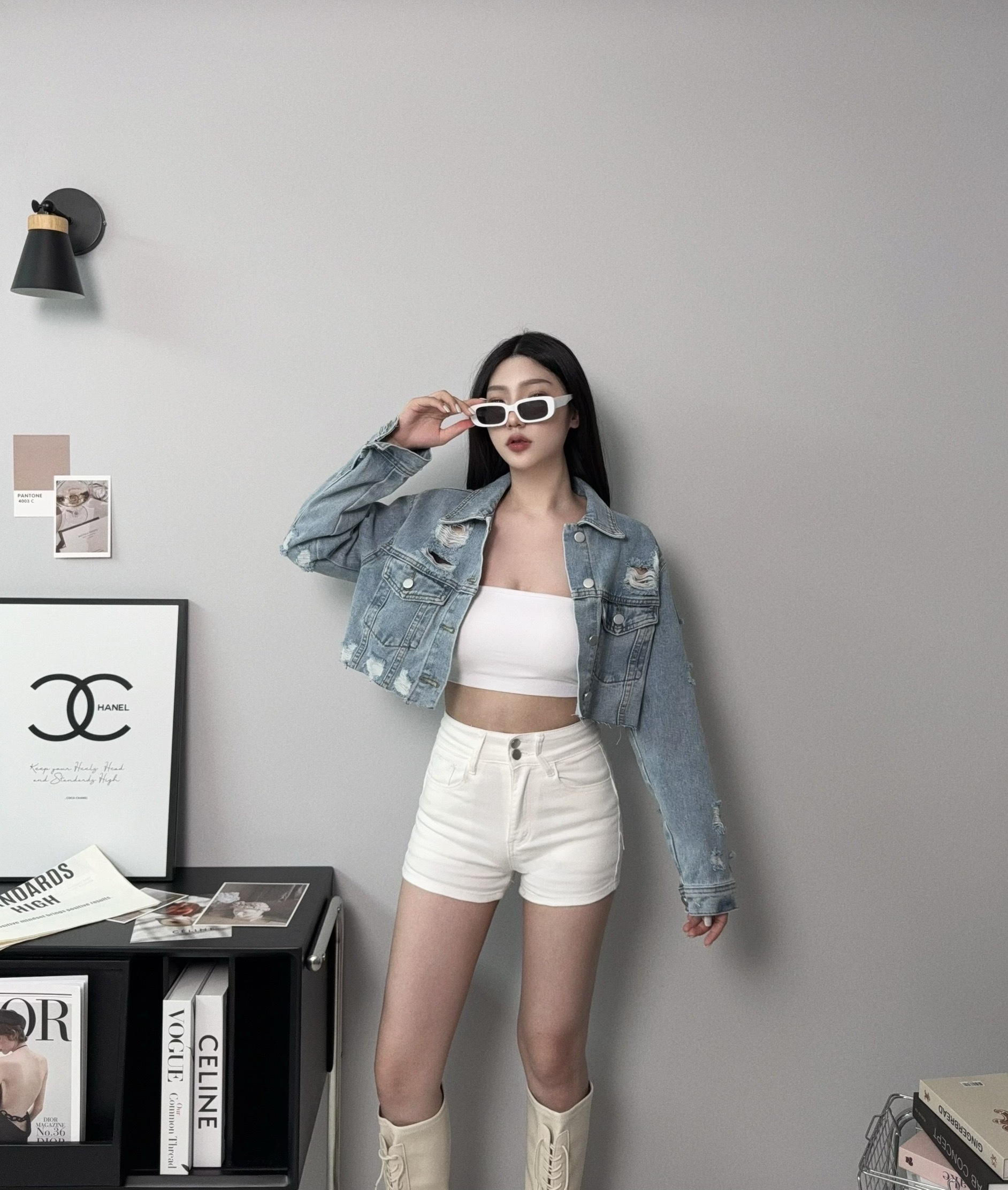 11323『選品』歐美刷破個性短版牛仔外套