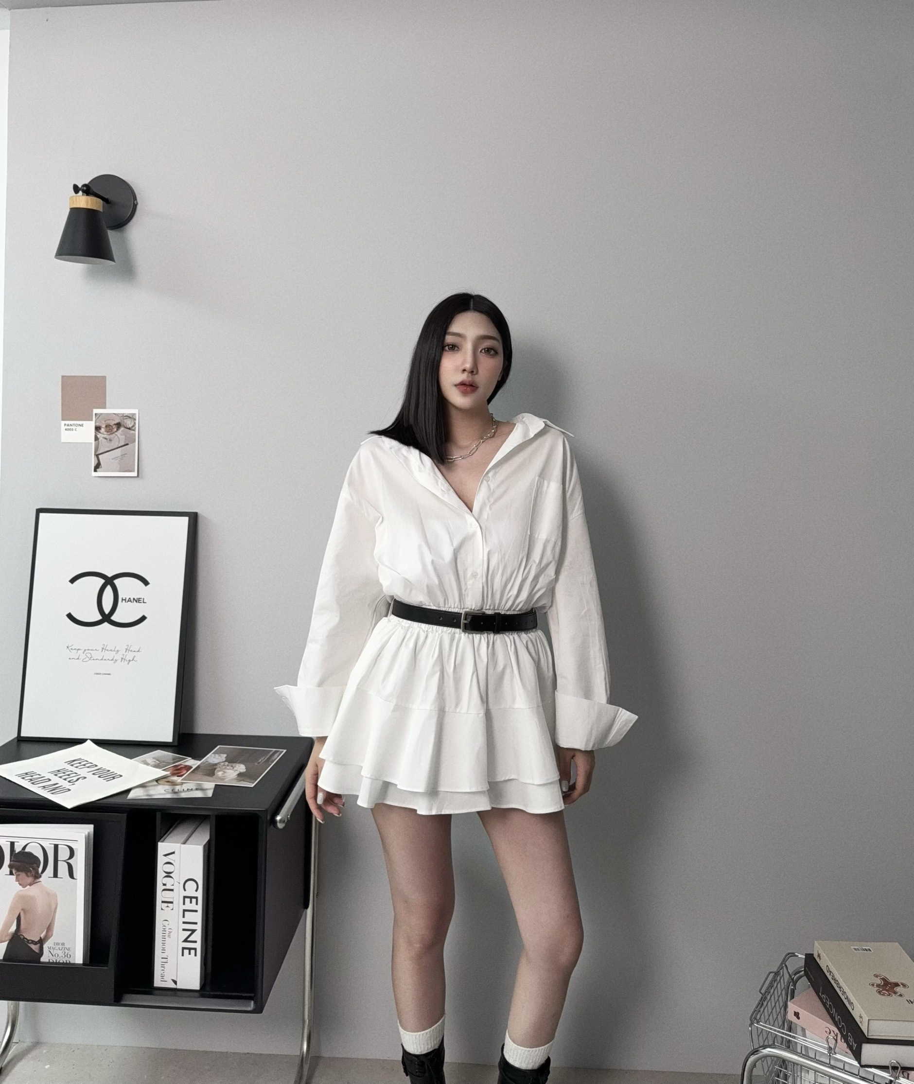 25015『選品』酷颯小姐姐🎧襯衫縮腰蛋糕裙 (2)