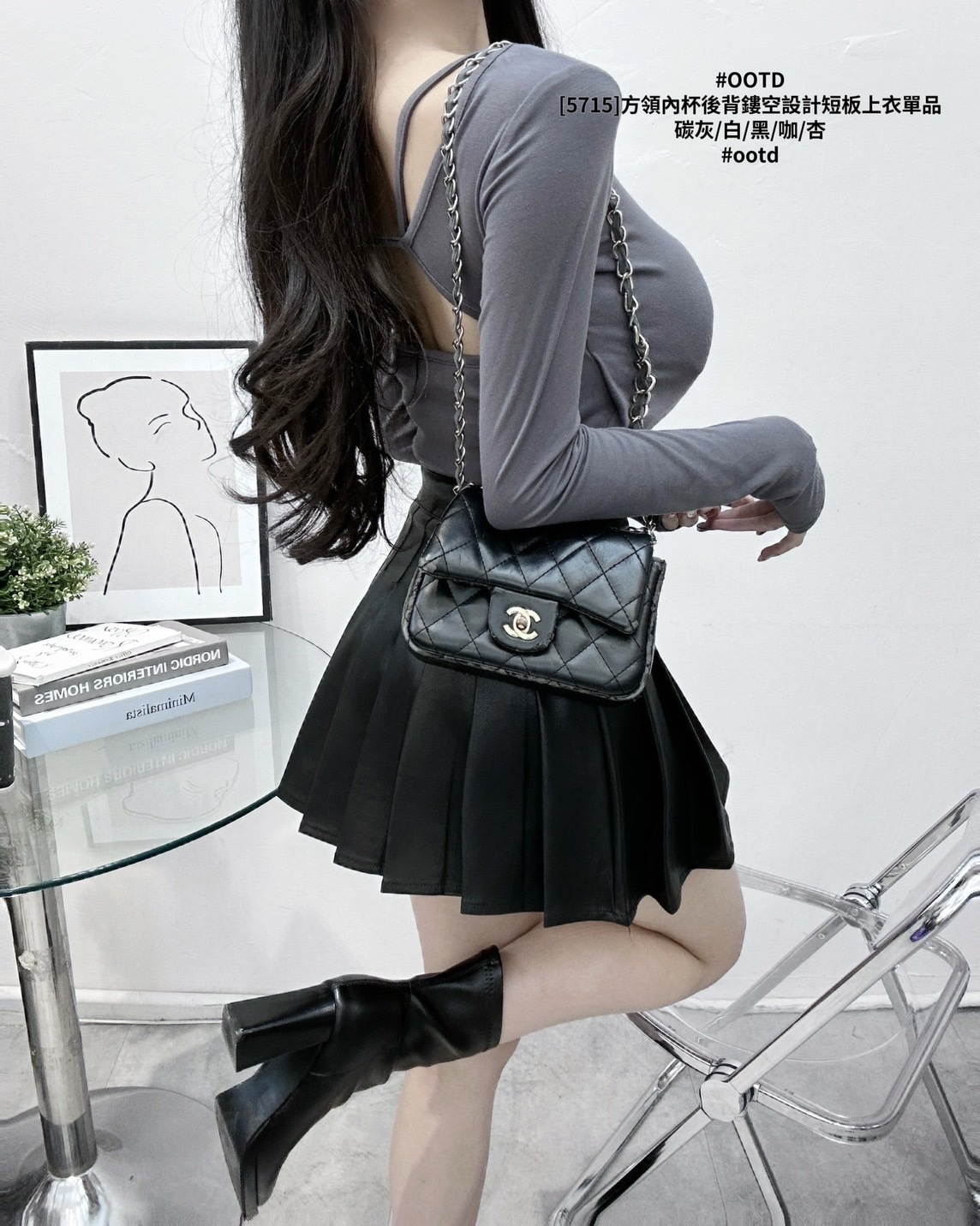 [5715]方領內杯後背鏤空設計短板上衣單品 (7)