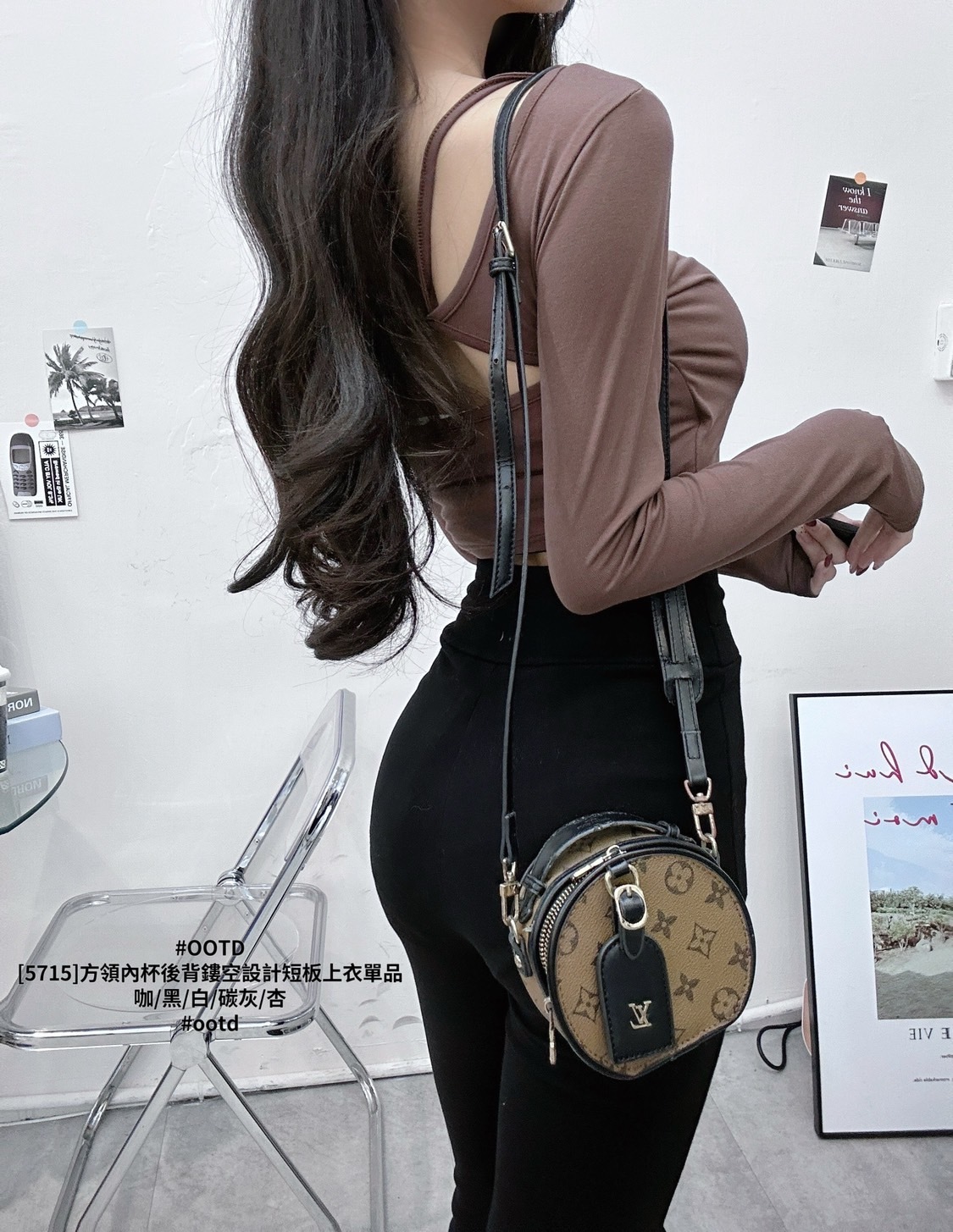 [5715]方領內杯後背鏤空設計短板上衣單品 (5)