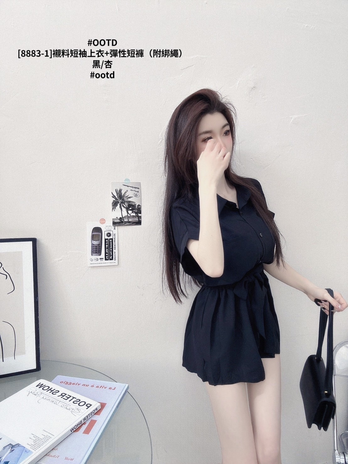 [8883-1]襯料短袖上衣+彈性短褲（附綁繩） (6)