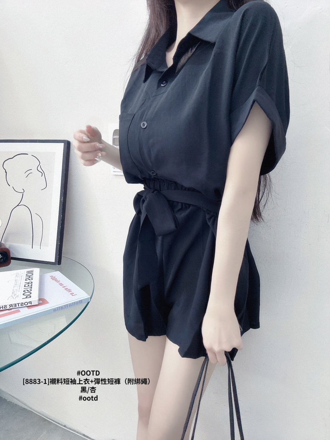 [8883-1]襯料短袖上衣+彈性短褲（附綁繩） (5)