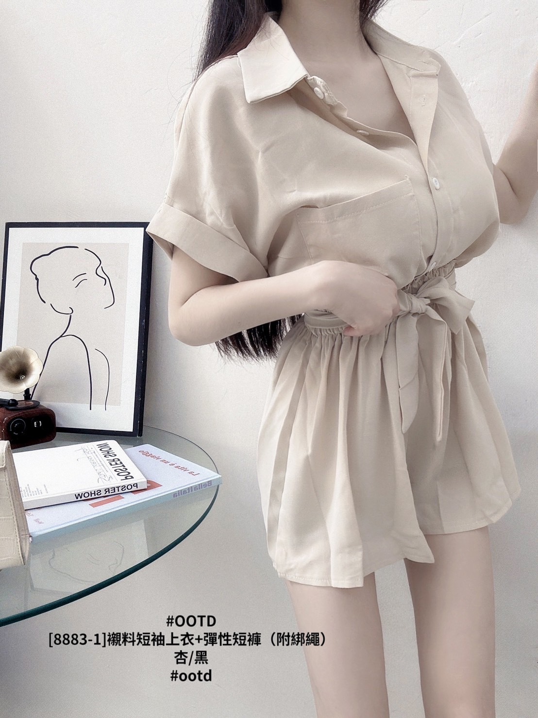 [8883-1]襯料短袖上衣+彈性短褲（附綁繩） (2)