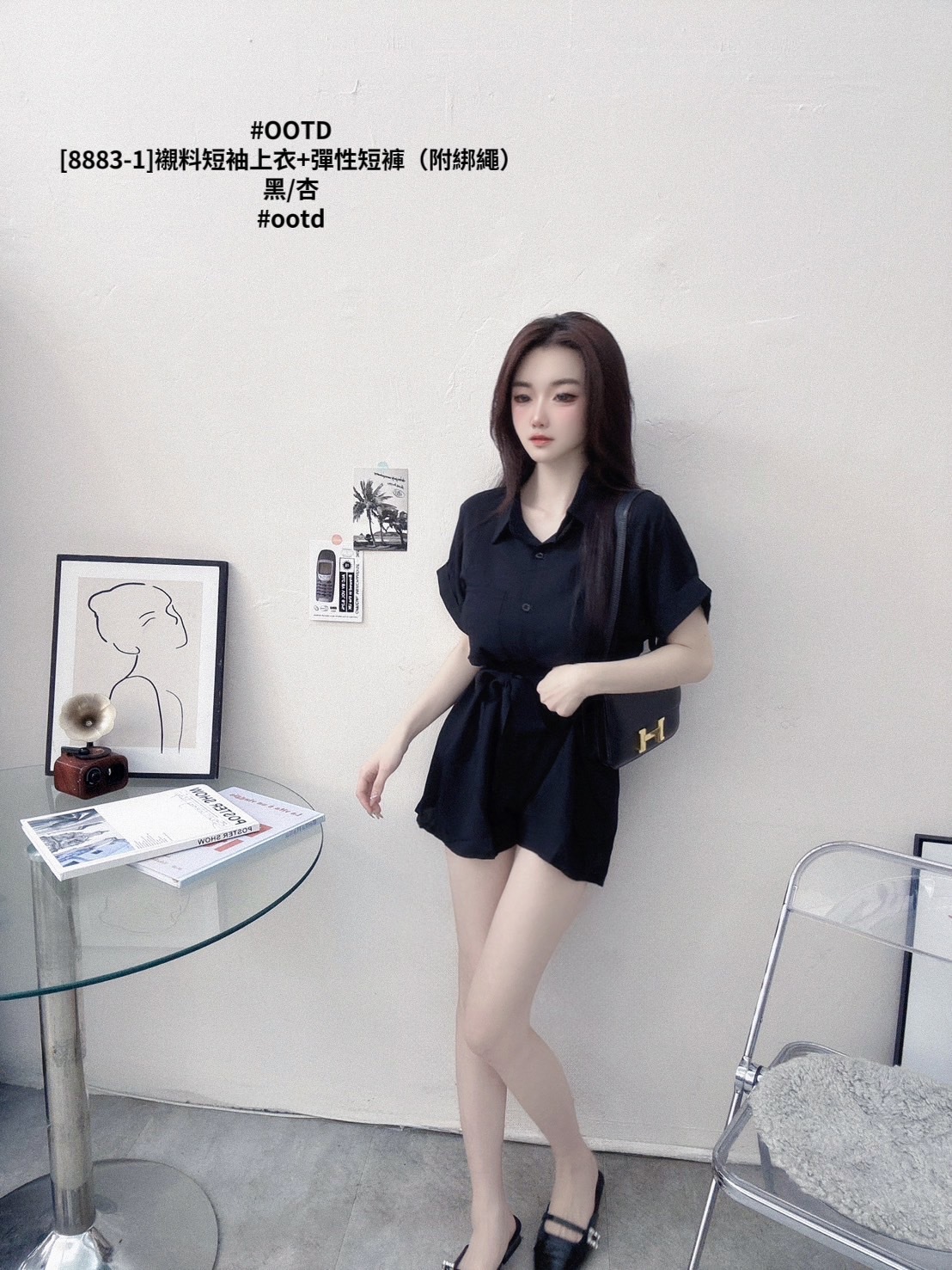 [8883-1]襯料短袖上衣+彈性短褲（附綁繩） (4)