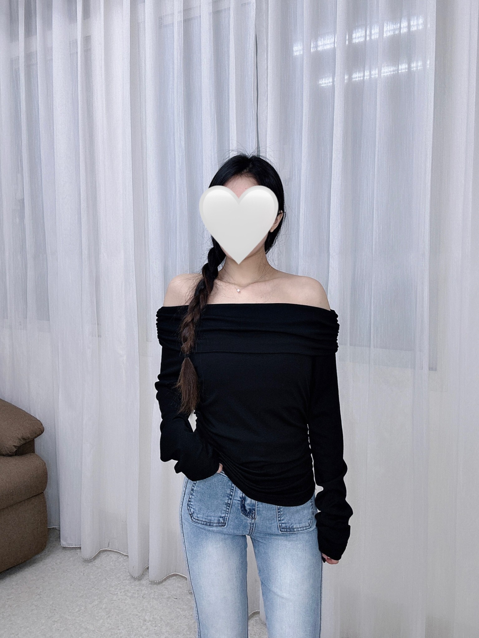 6581𝓐𝓐春款字領褶皺上衣 (3)