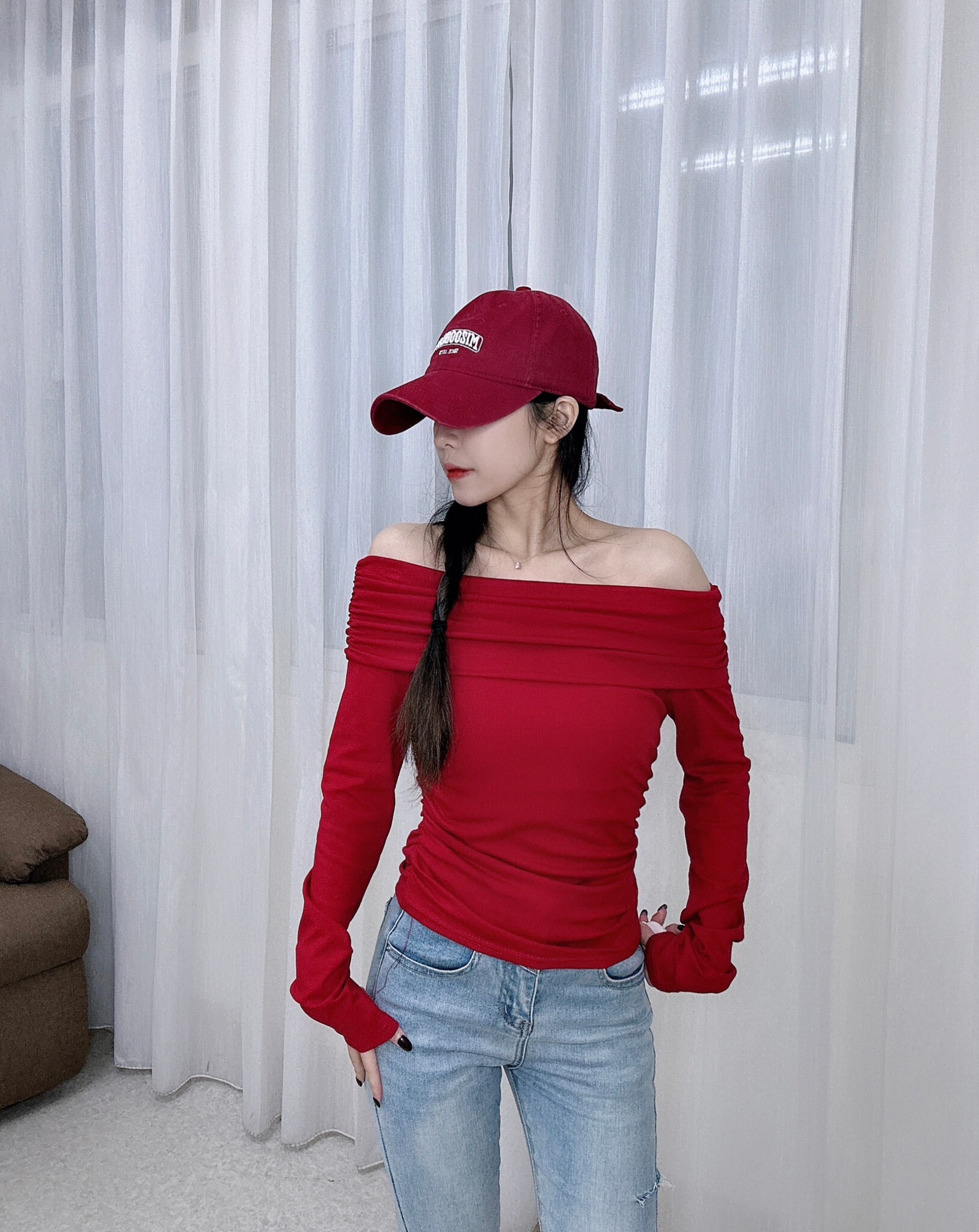 6581𝓐𝓐春款字領褶皺上衣 (2)